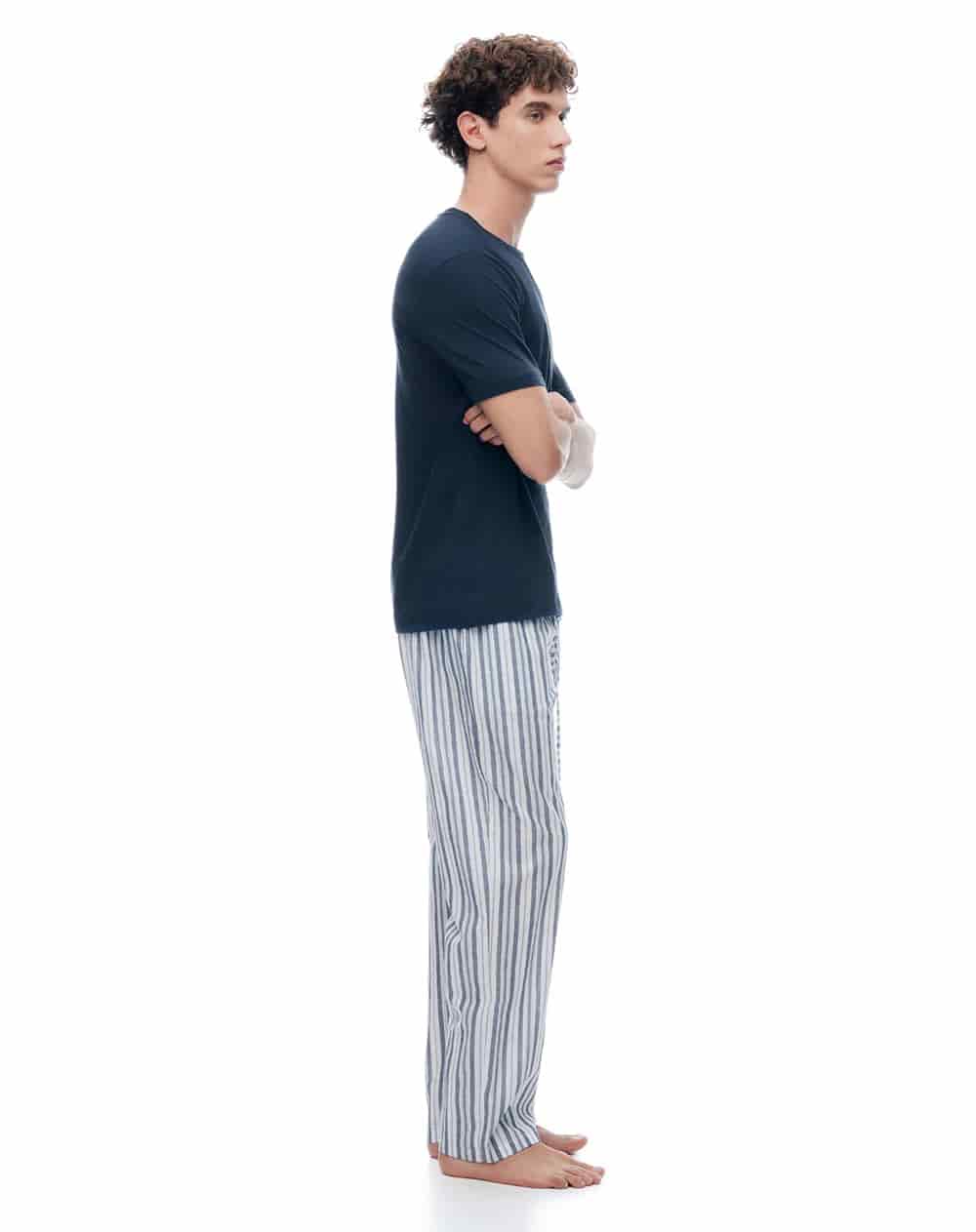 Pijama relaxed manga corta azul con rayas hombre - miniatura 5