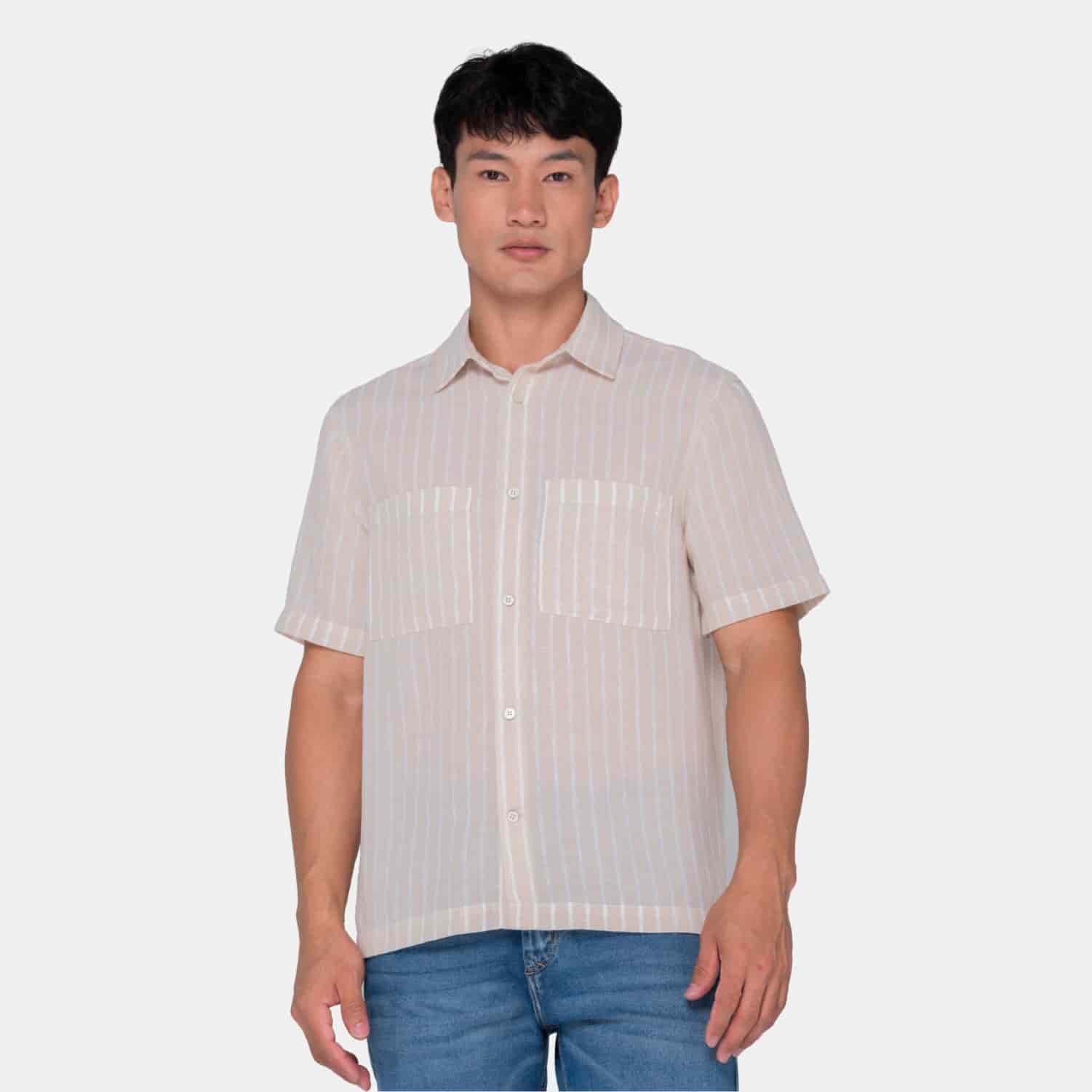Vertical Stripes S/S Shirt Beige - miniatura 1