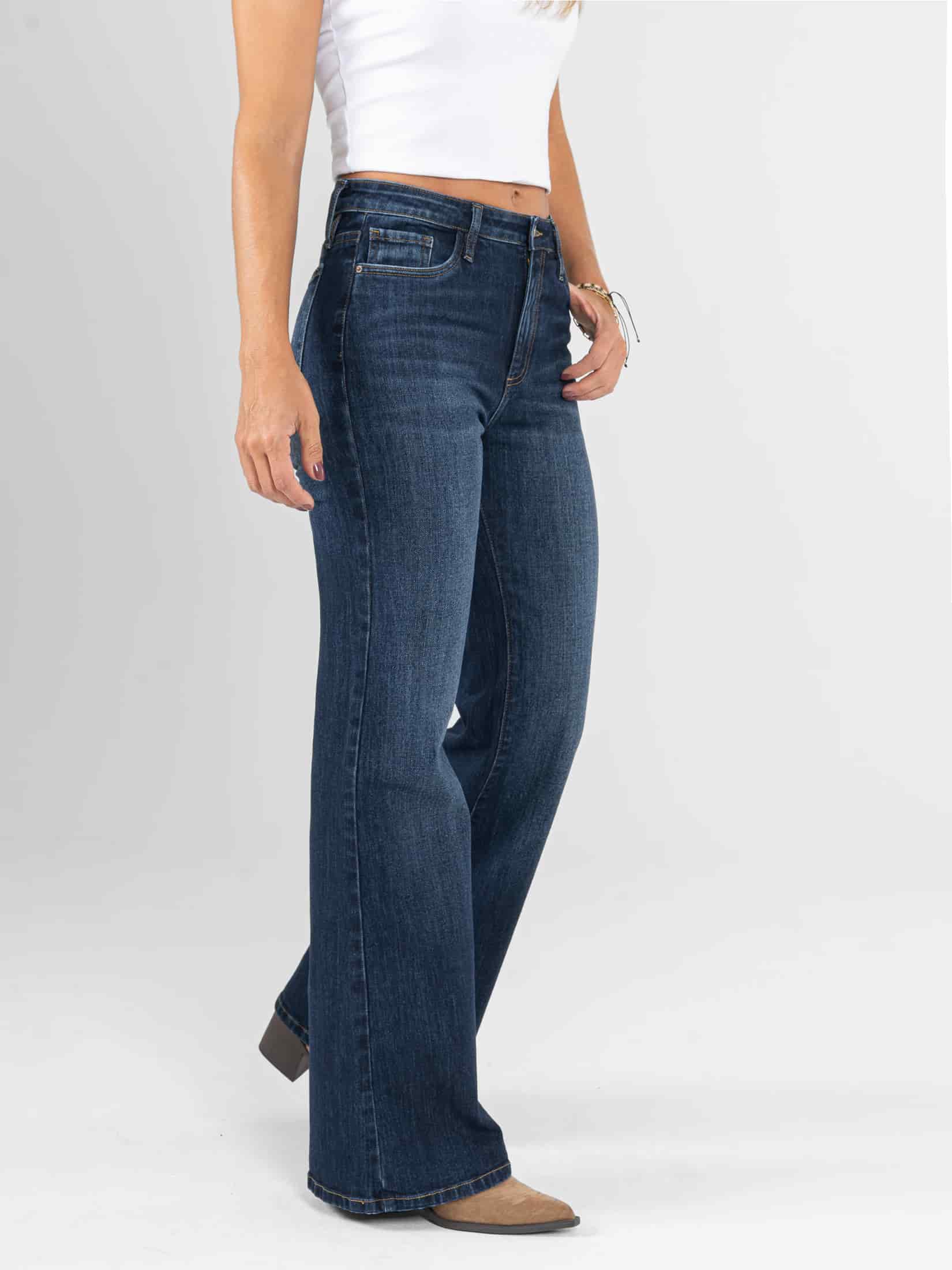 Ref: 066266 Jean flare stretch, bota ancha, tiro alto, tono azul medio oscuro. - miniatura 3