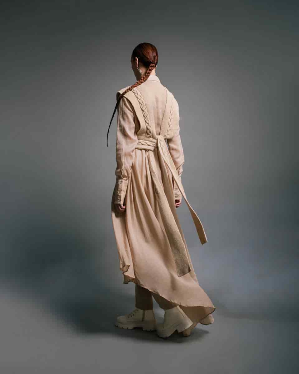 ASYMMETRICAL WAVES NECK SHIRT LINEN DRESS - miniatura 4