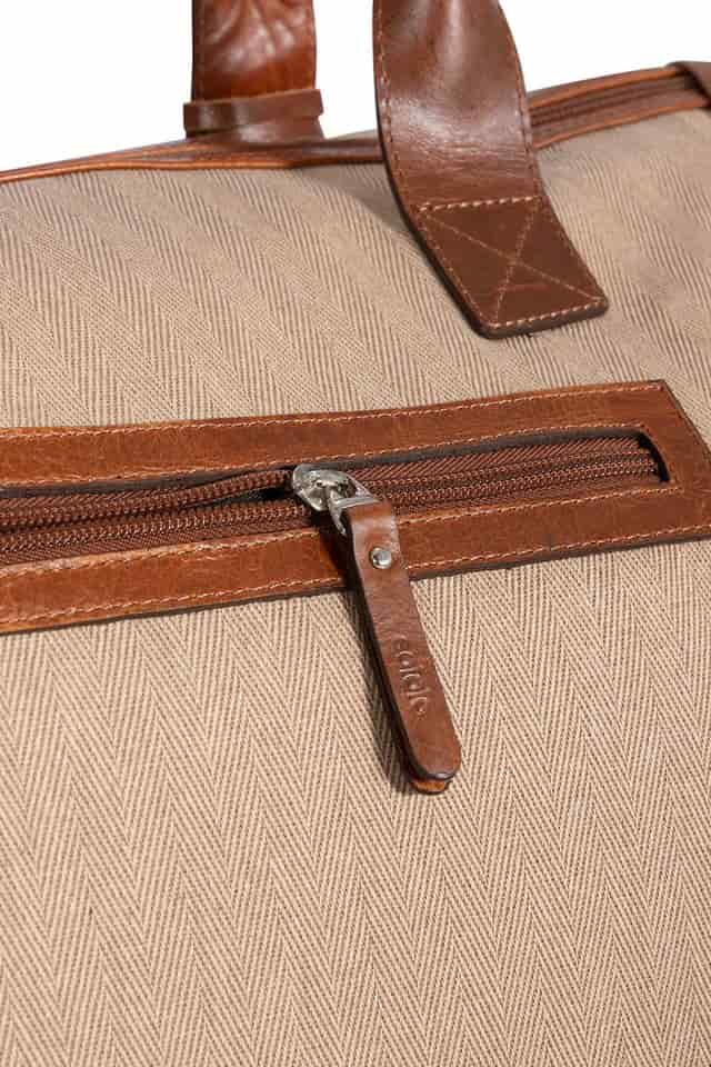 Men's vintage beige leather and canvas briefcase - miniatura 3