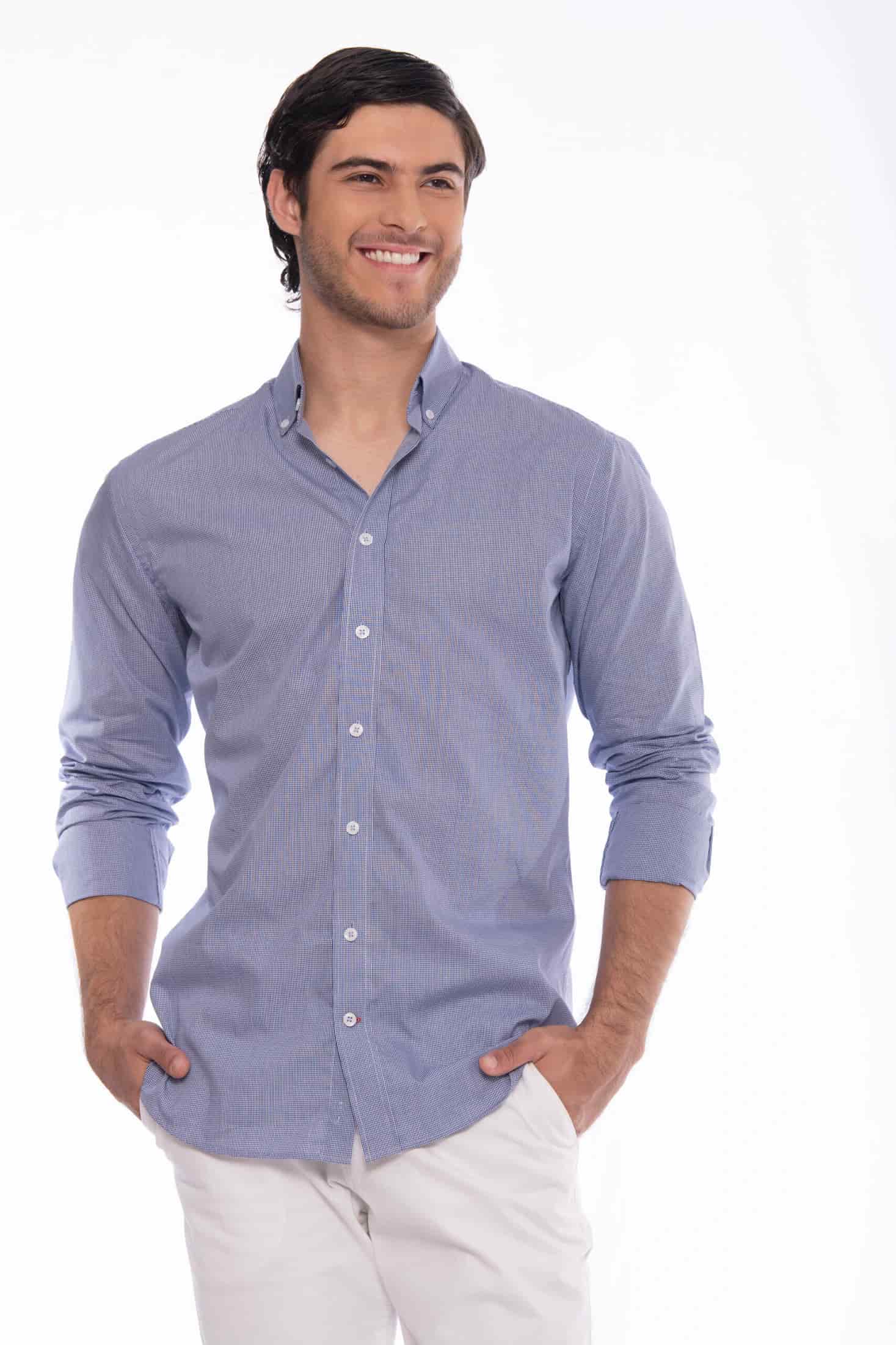 Camisa Algodón Azul Cuadros - miniatura 1