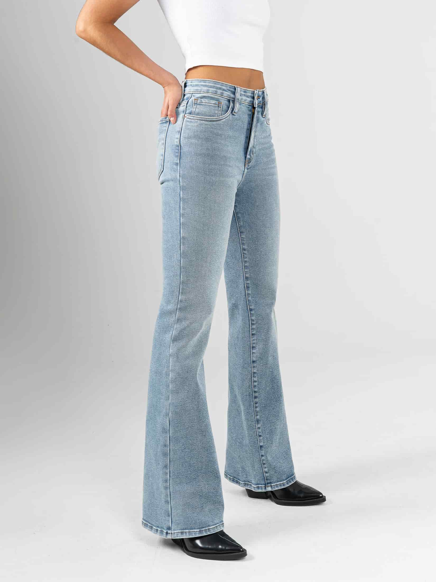 Ref: 066436 Jean flare stretch, bota ancha, tiro alto, tono azul medio - miniatura 3