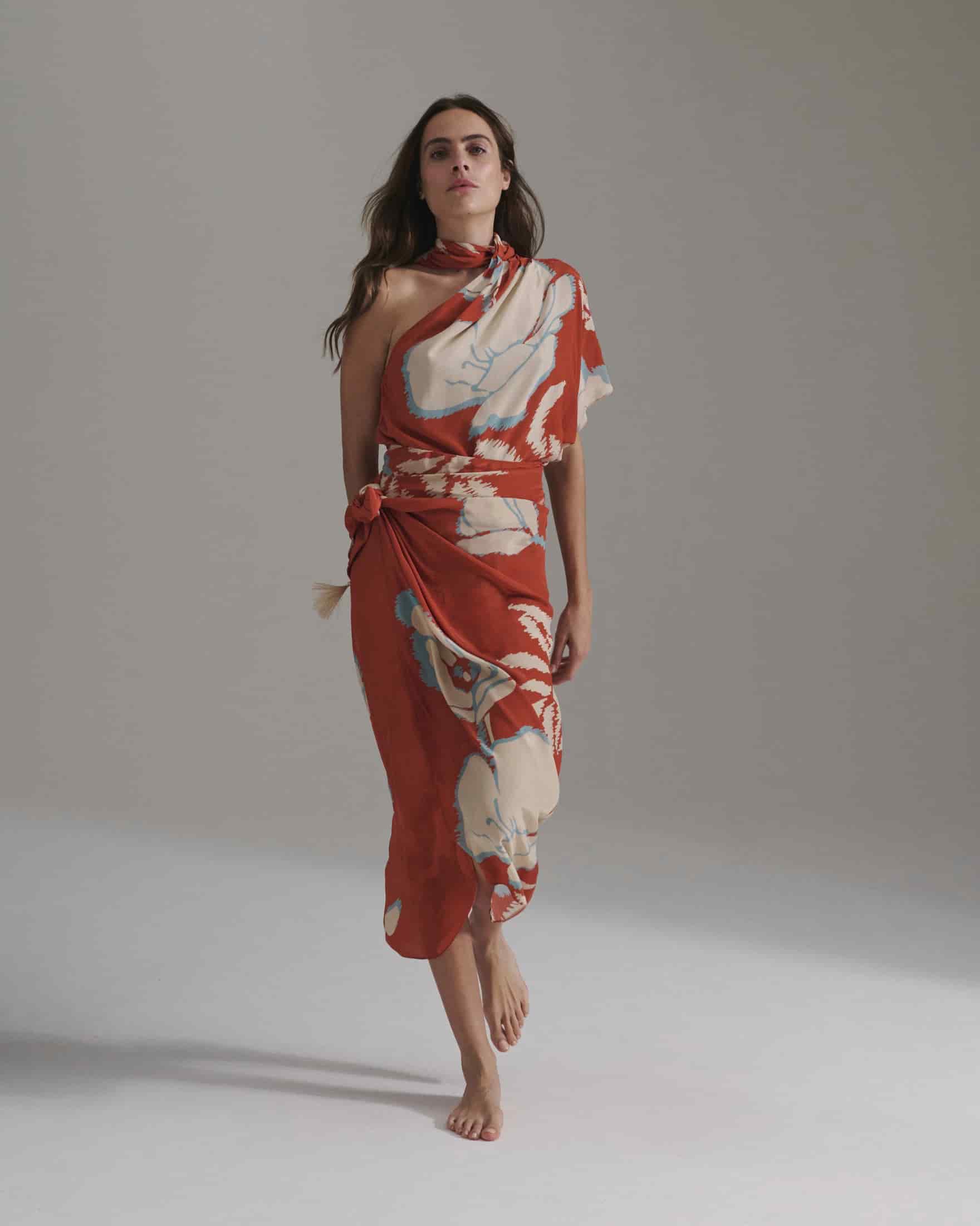 Chiminango Crepe Chine Blouse / Orange Gladiolos - miniatura 4