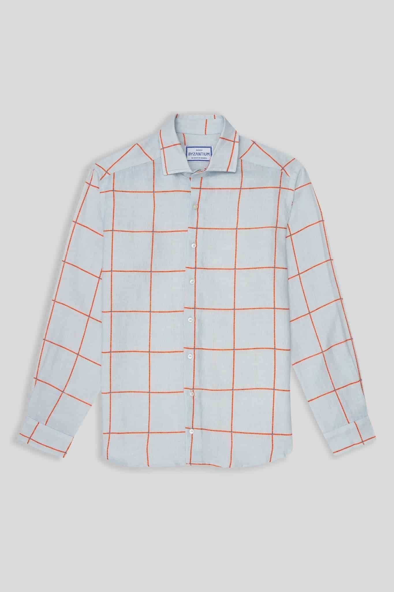 Men's linen shirt blue teselas - miniatura 2