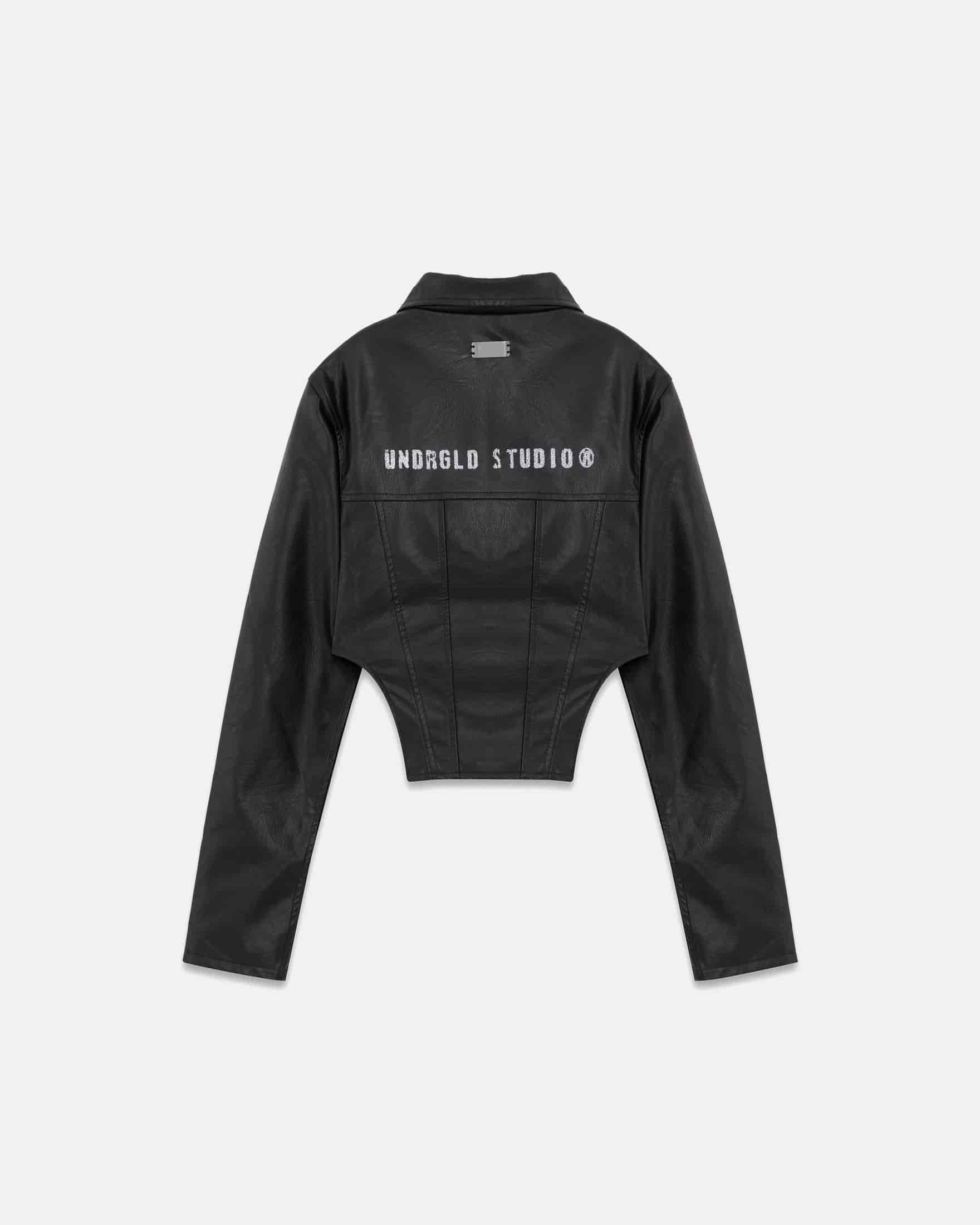 W 94' Worn Logo Pleather Aviator Jacket Black - miniatura 1
