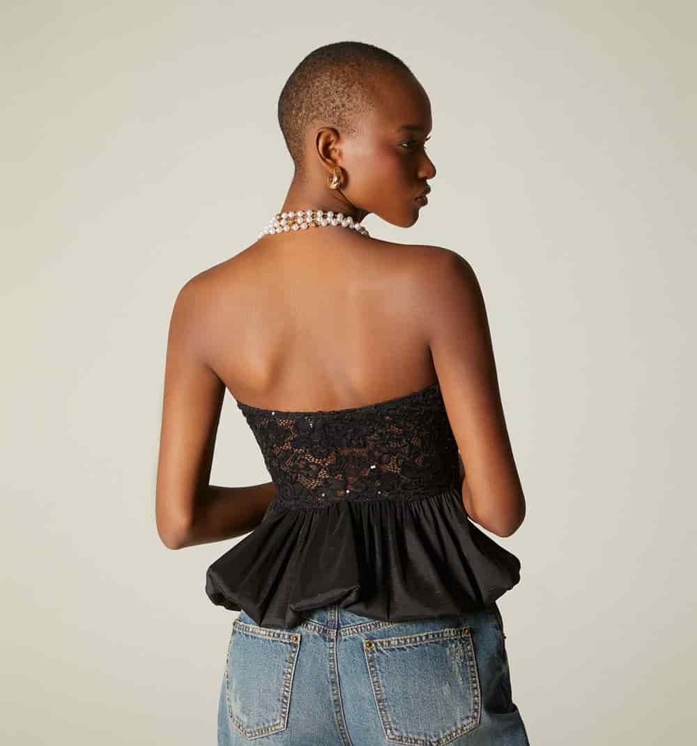 Blusa  straple con peplum - miniatura 4