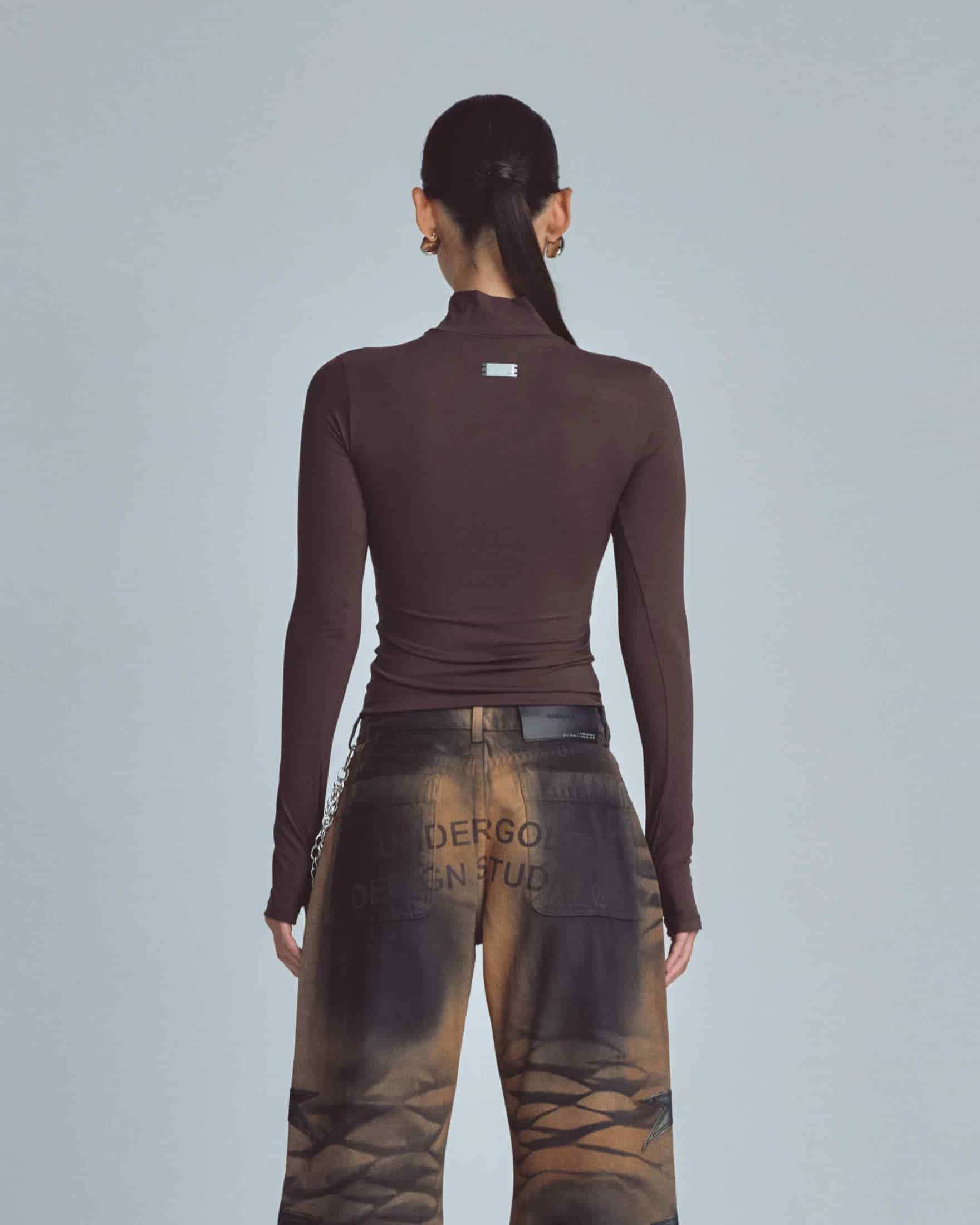 W Basics Ultra Slim Fit Tall Neck Long Sleeve Brown - miniatura 7