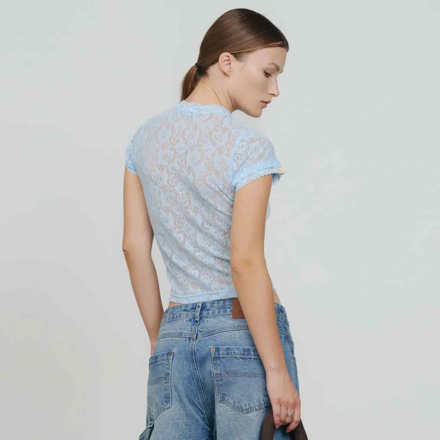 Floral Lace Baby Tee - Light Blue - miniatura 7