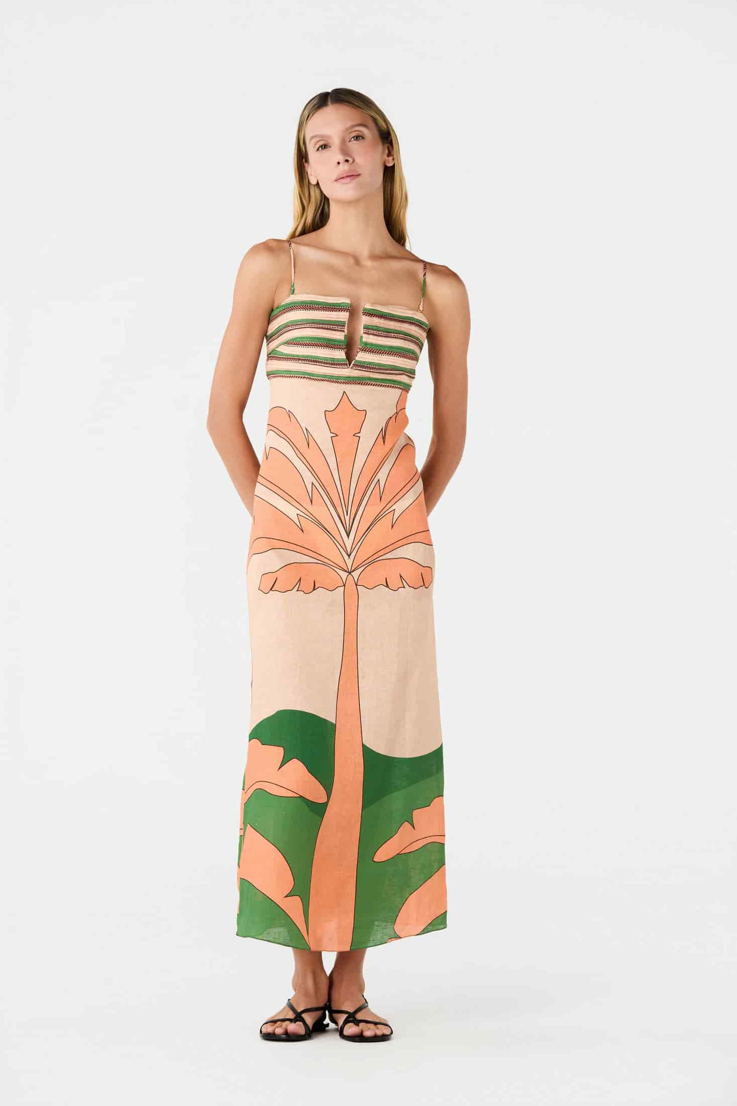 Antigua Linen Midi Dress / Peach Palms - miniatura 2