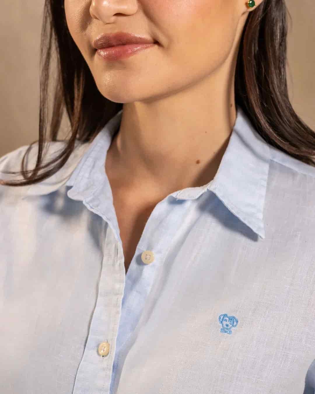 Camisa Lino De Mujer Azul Capri - miniatura 2