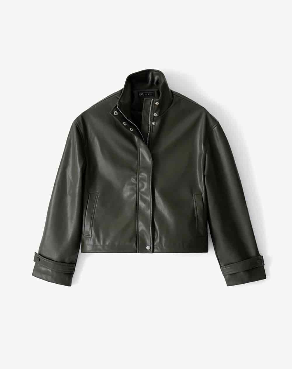 Chaqueta regular tipo cuero verde mujer - miniatura 7