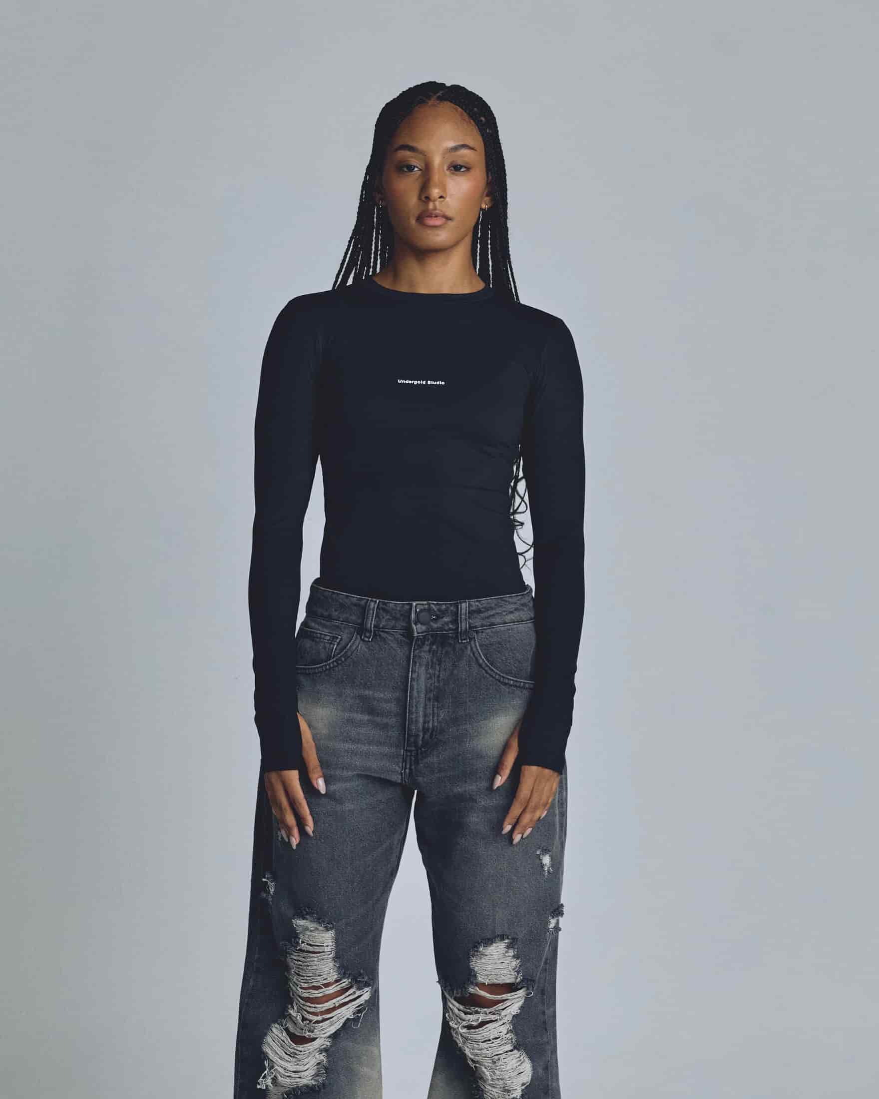 W Basics Undergold Studio Ultra Slim Long Sleeve Tee Black - miniatura 2