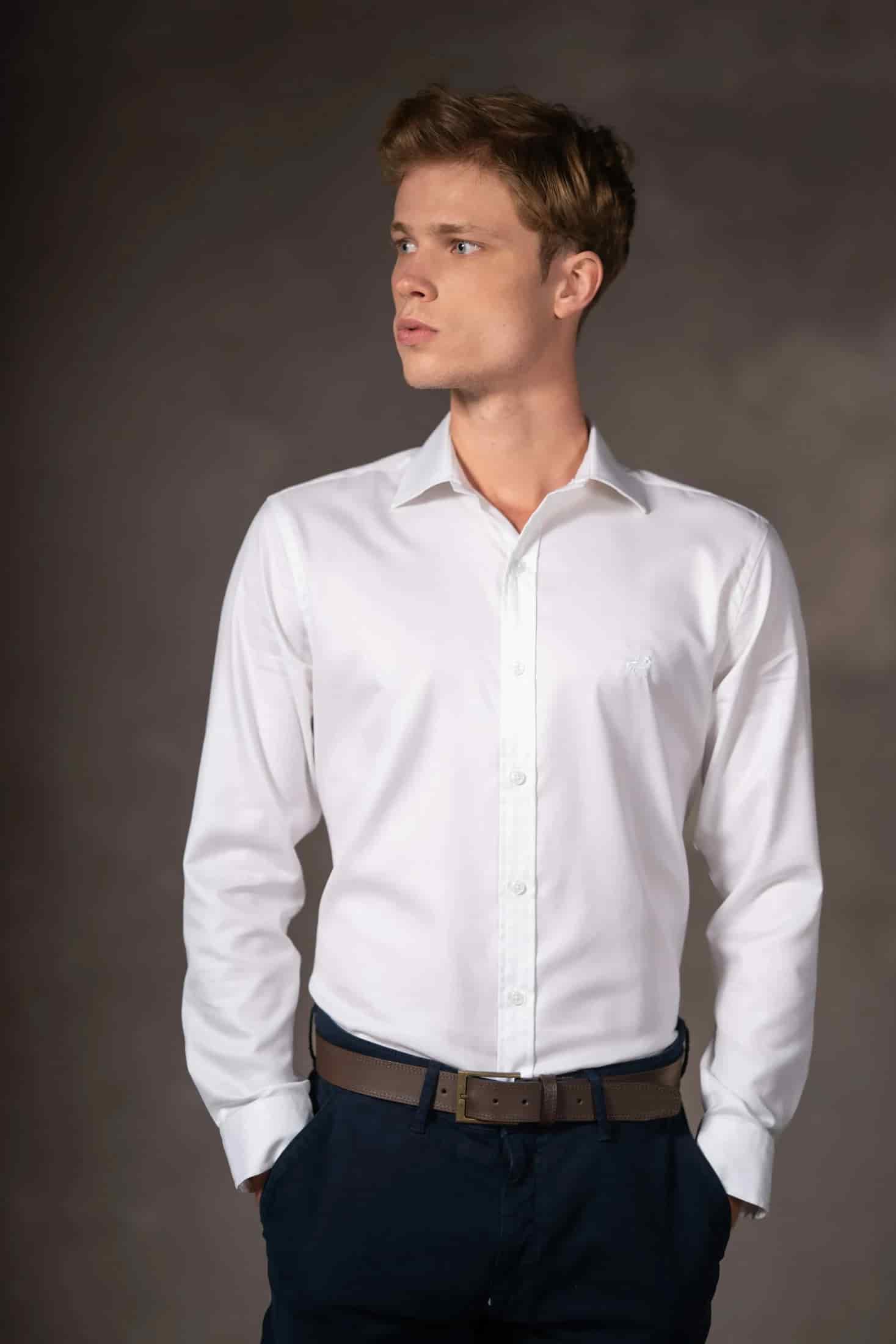 Camisa Herringbone Cuello Corbata Hombre Blanco - miniatura 3