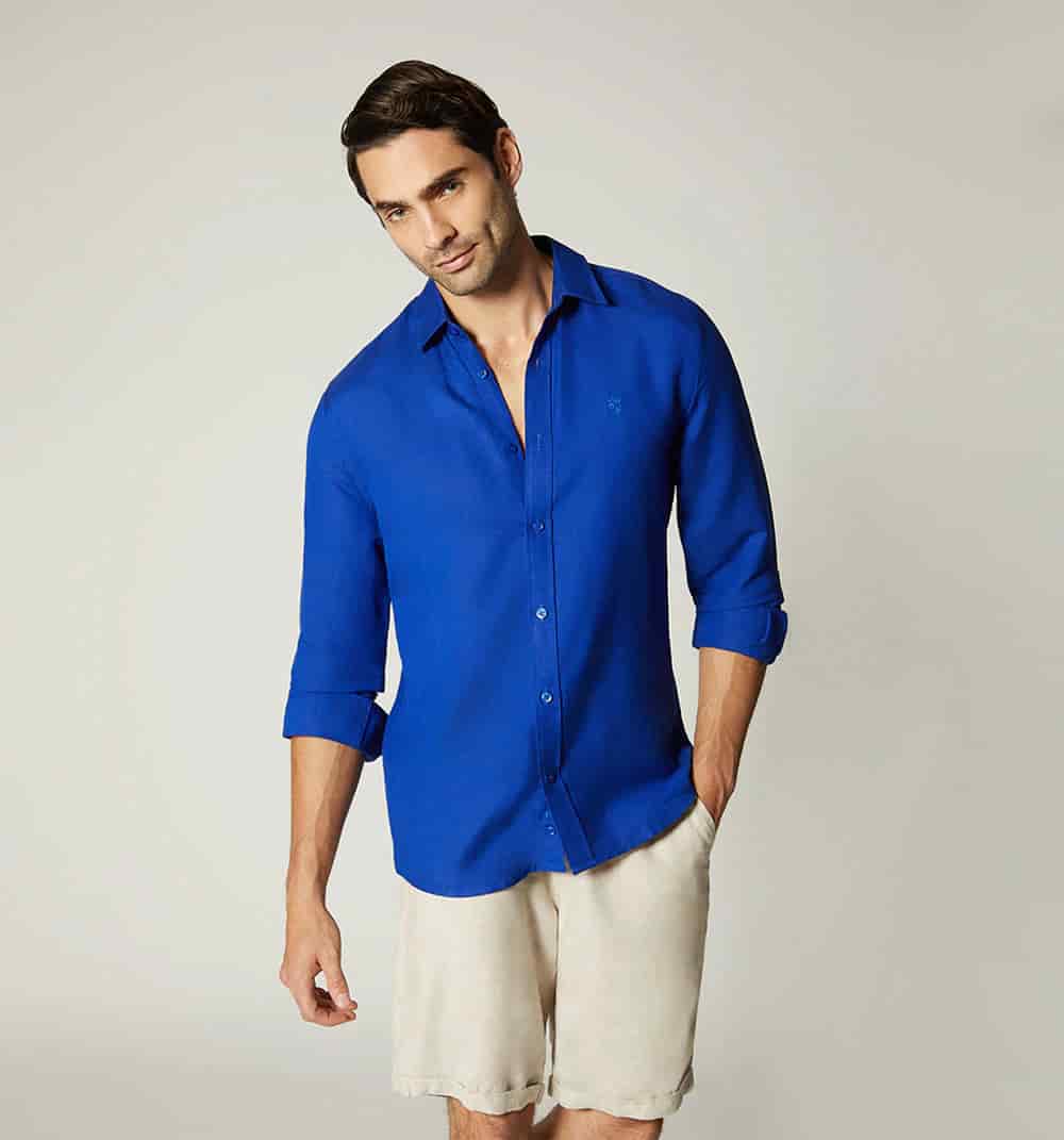 Camisa en lino para hombre manga larga - miniatura 1