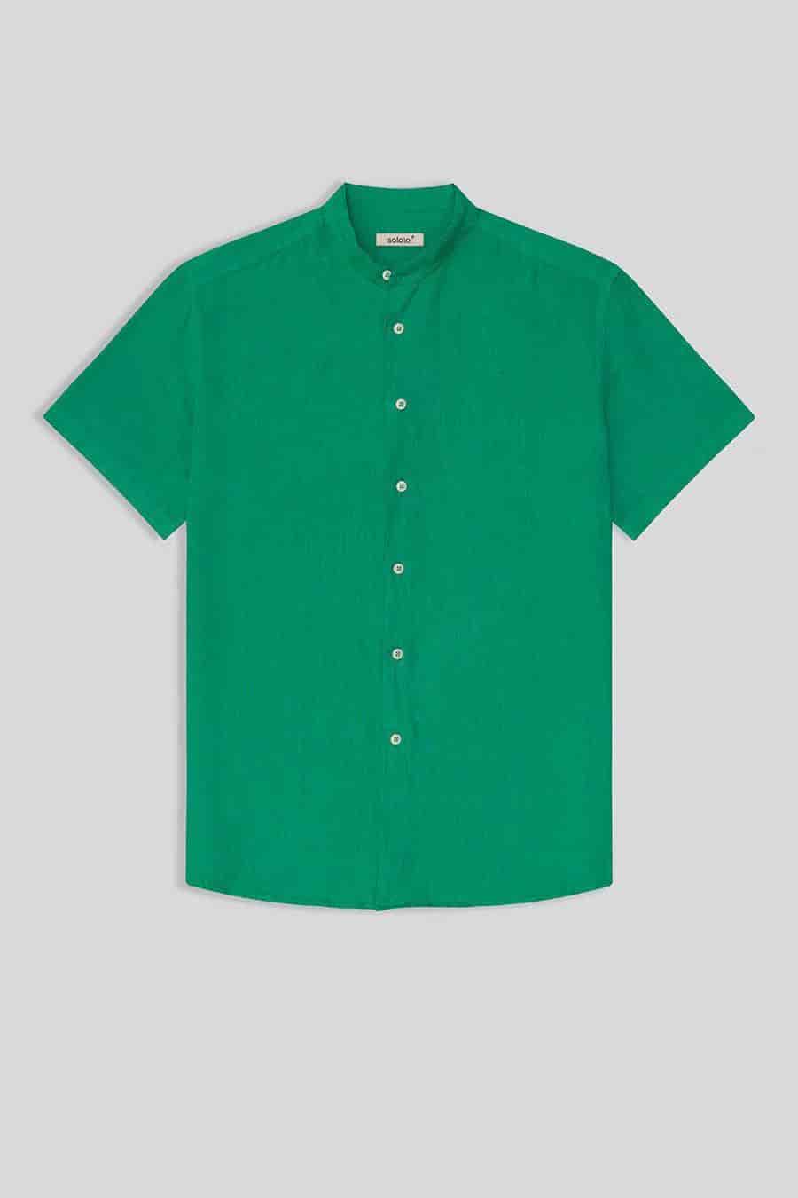 men’s linen shirt mao green basic - miniatura 2