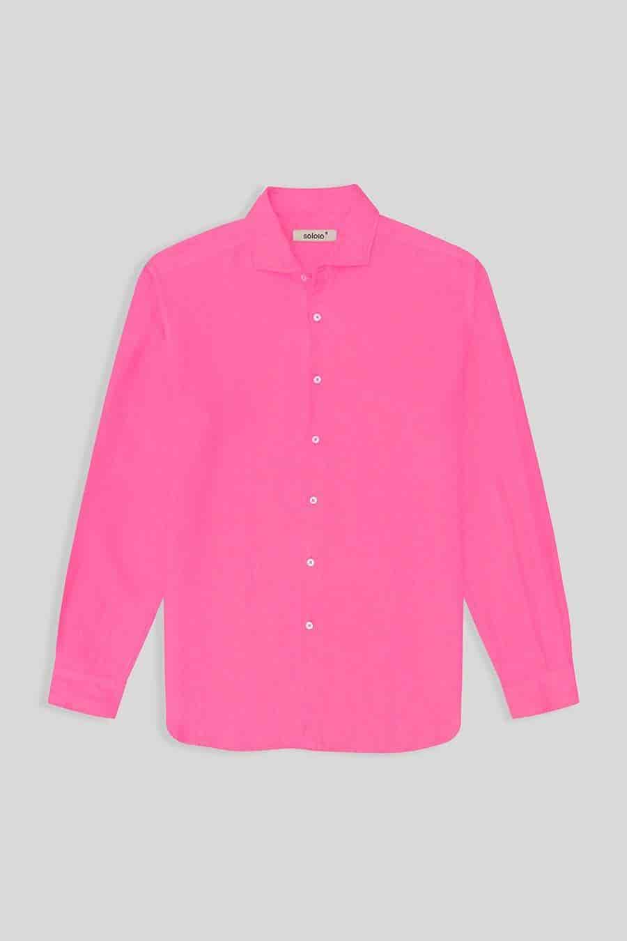 Men's linen shirt bright pink basic - miniatura 1