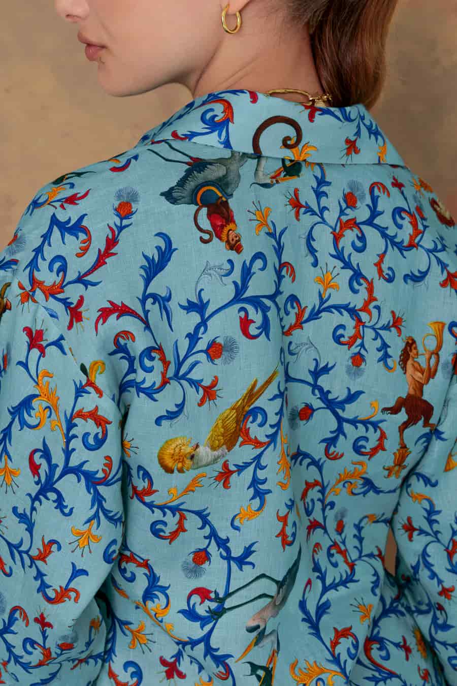 Women's shirt linen delphos turquoise - miniatura 5