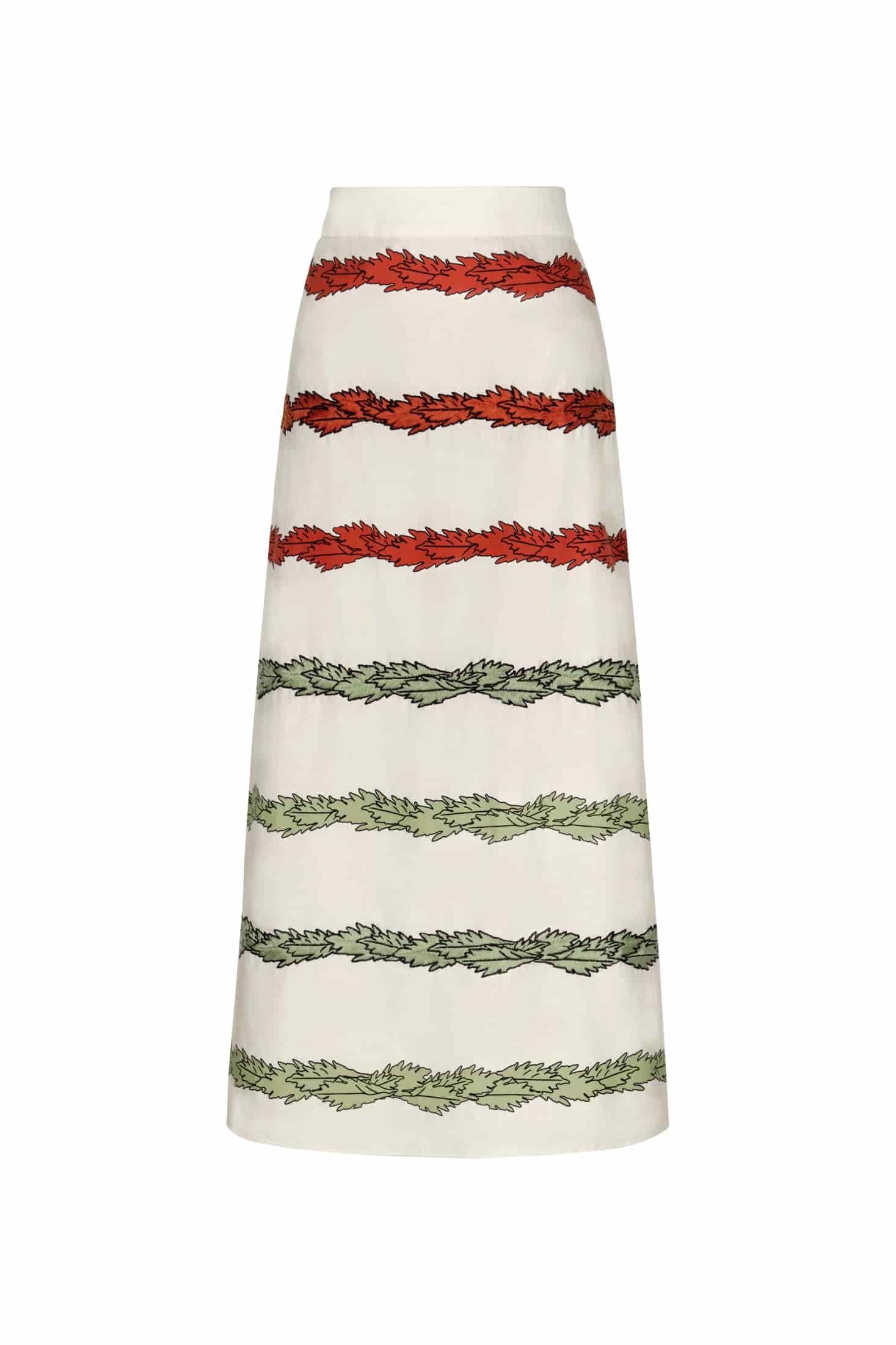 El Carmen Embroidered Cotton Midi Skirt / Ivory Striped Helechos - miniatura 1