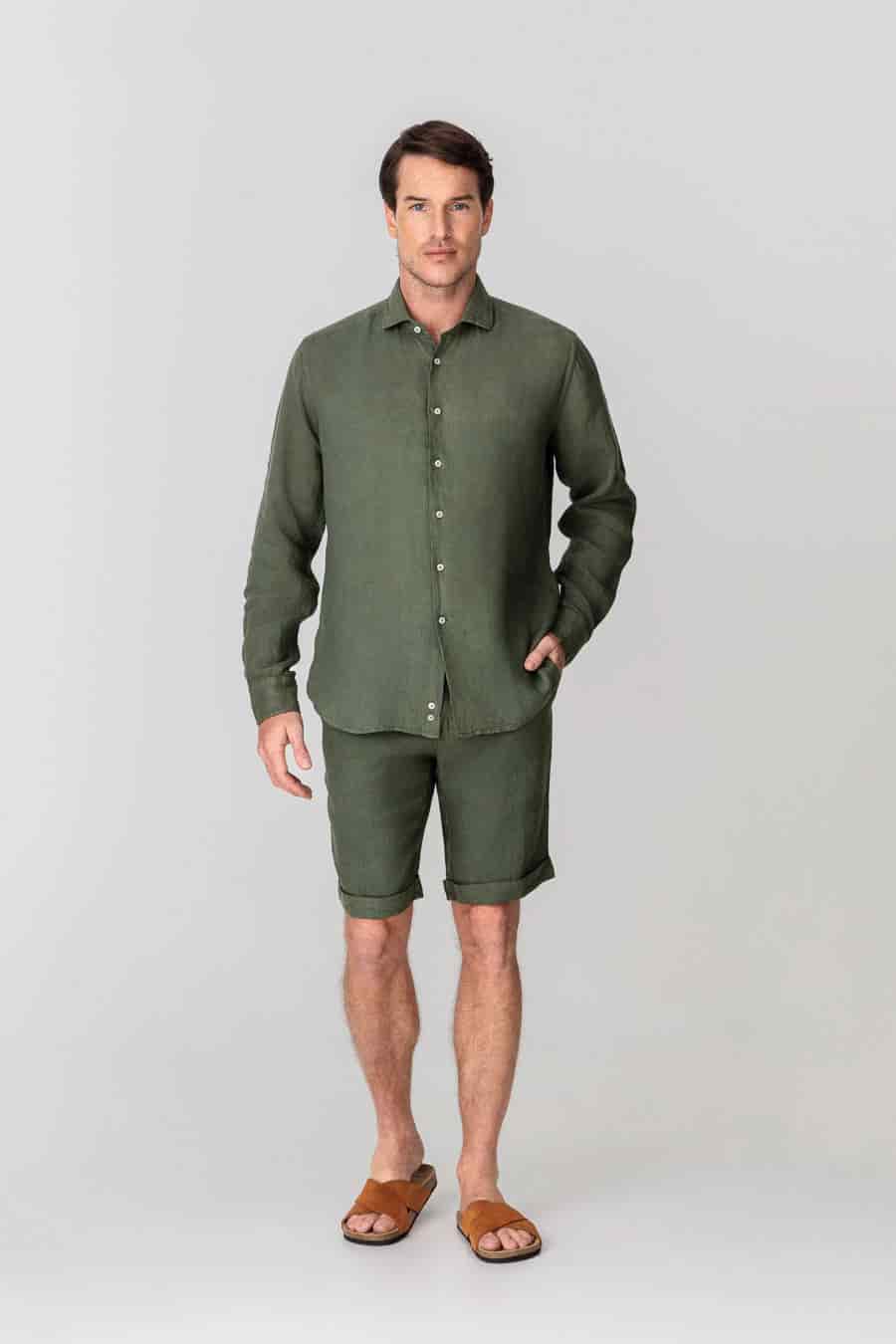 Men's linen shirt military green - miniatura 4