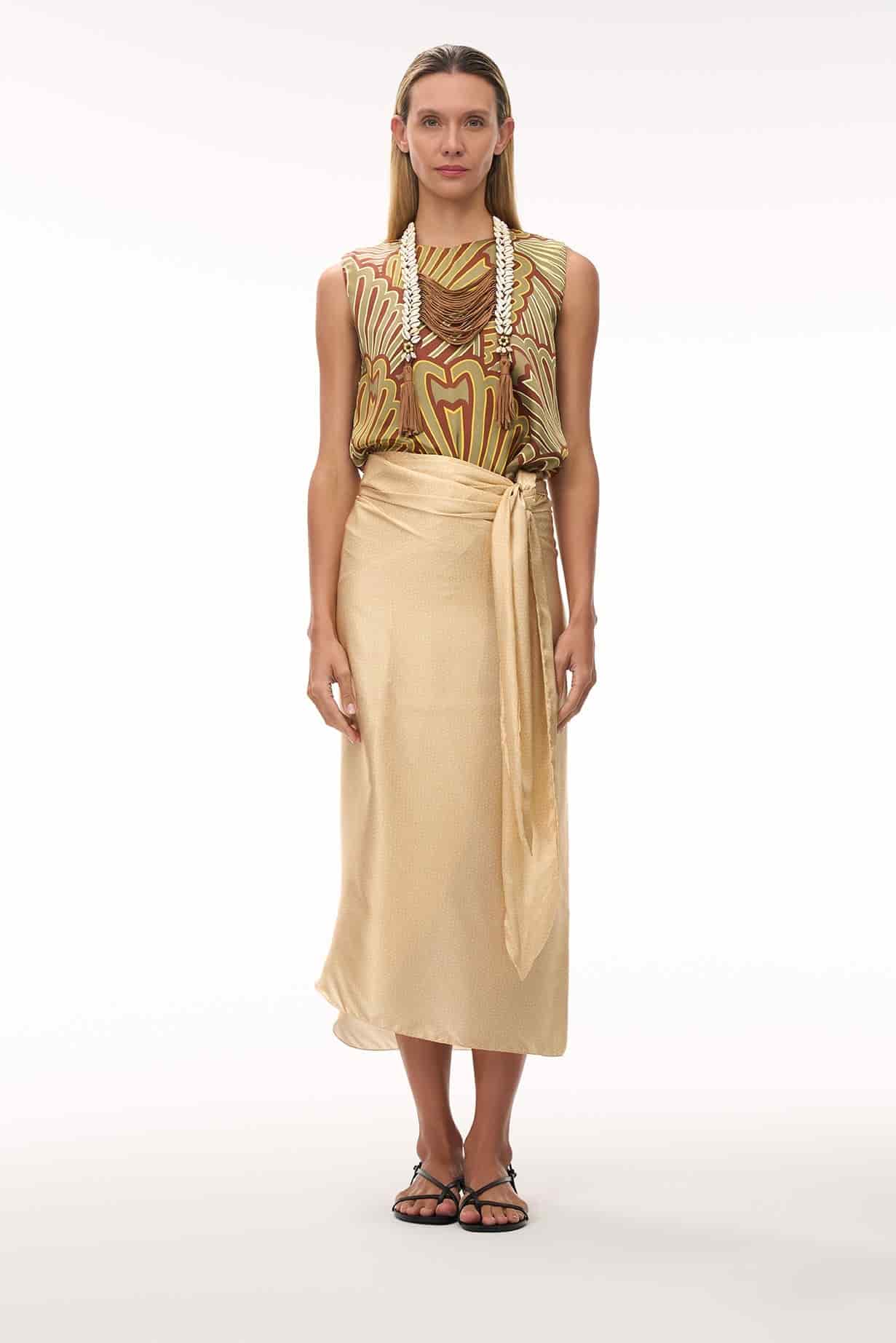 Silvia Satin Silk Blouse / Yellow Intricate Shells - miniatura 2