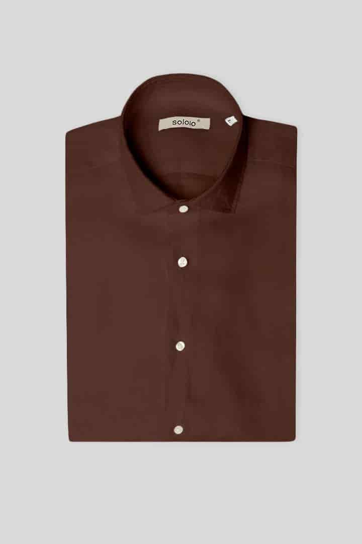 Men's linen shirt chocolat - miniatura 3