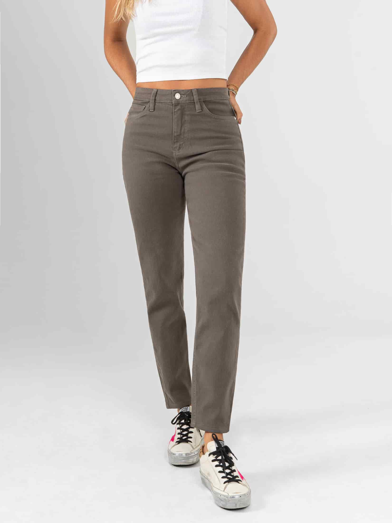 Ref: 0620520 Pantalón mom fit, tiro alto, stretch, tono verde. - miniatura 1