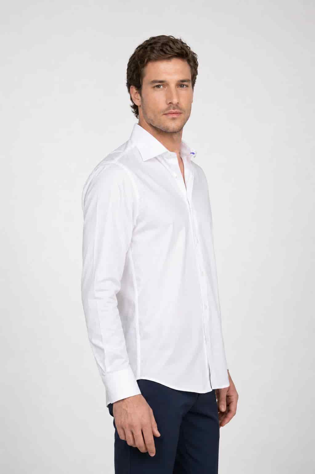 Camisa Classic Algodón Blanco Ojal Azul - miniatura 1