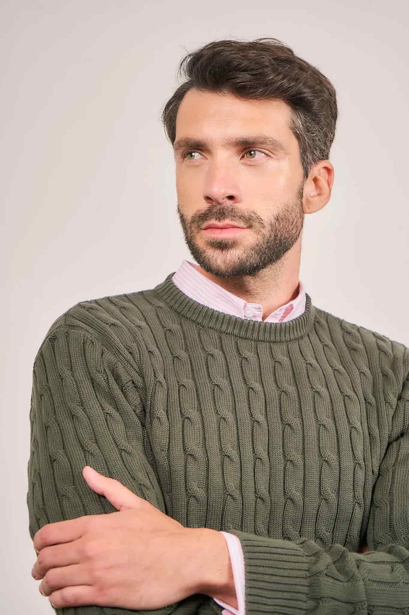 Suéter trenzado cuello redondo Hombre Verde - miniatura 4