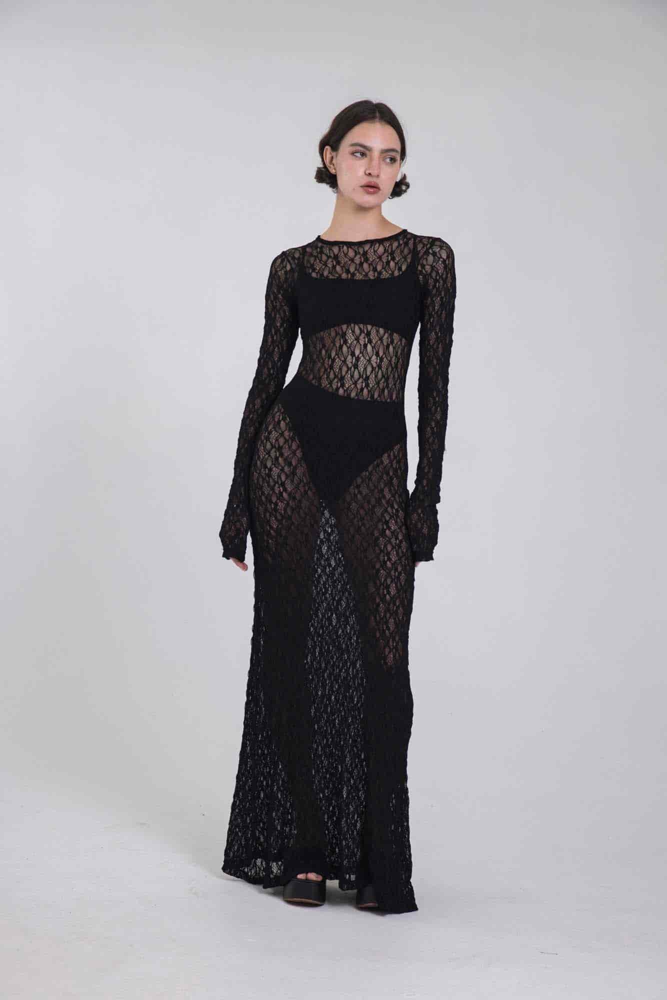 VITTORIA BLACK LACE DRESS - miniatura 5