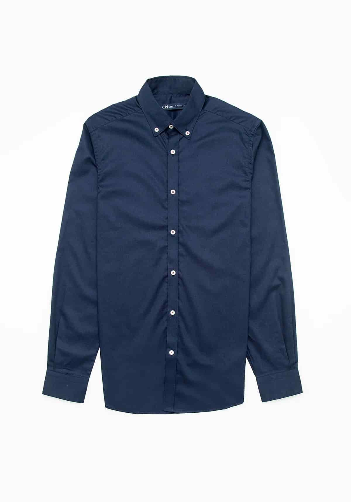 Camisa Sarga Botón Contraste Algodón Azul Oscuro - miniatura 1