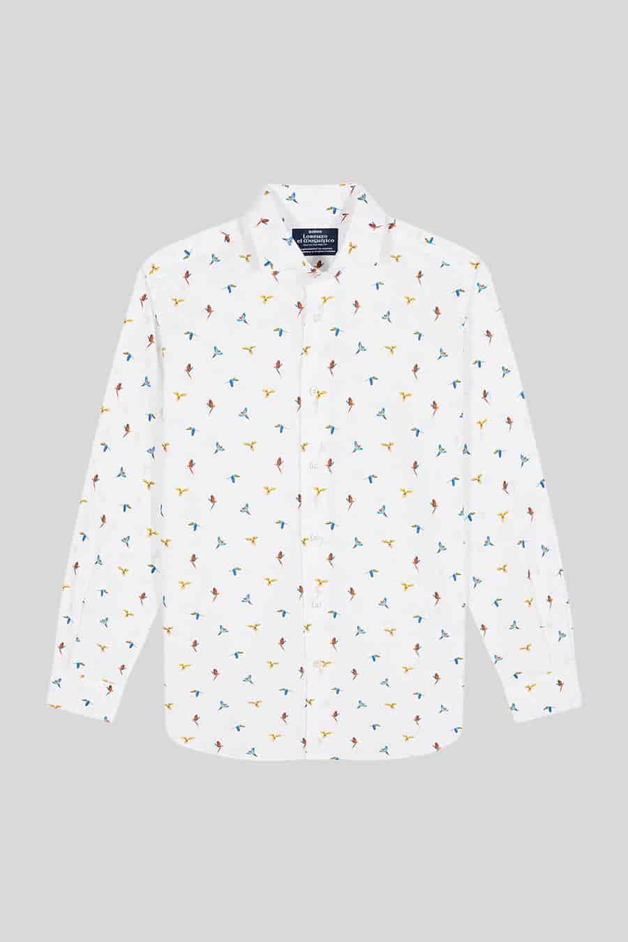 Men's cotton shirt white small macaws - miniatura 1