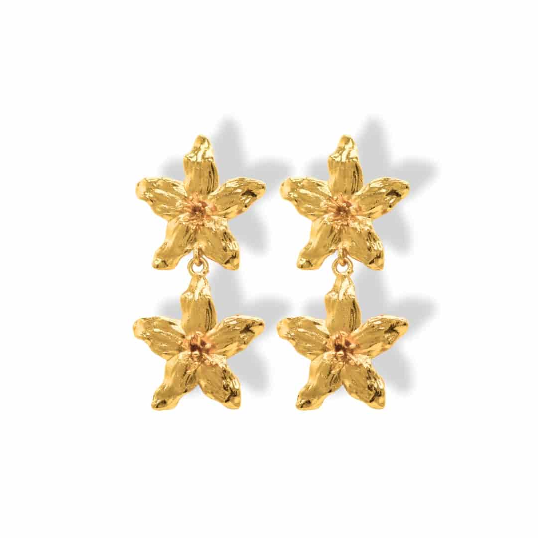 Aretes largos dobles de jazmín - miniatura 1