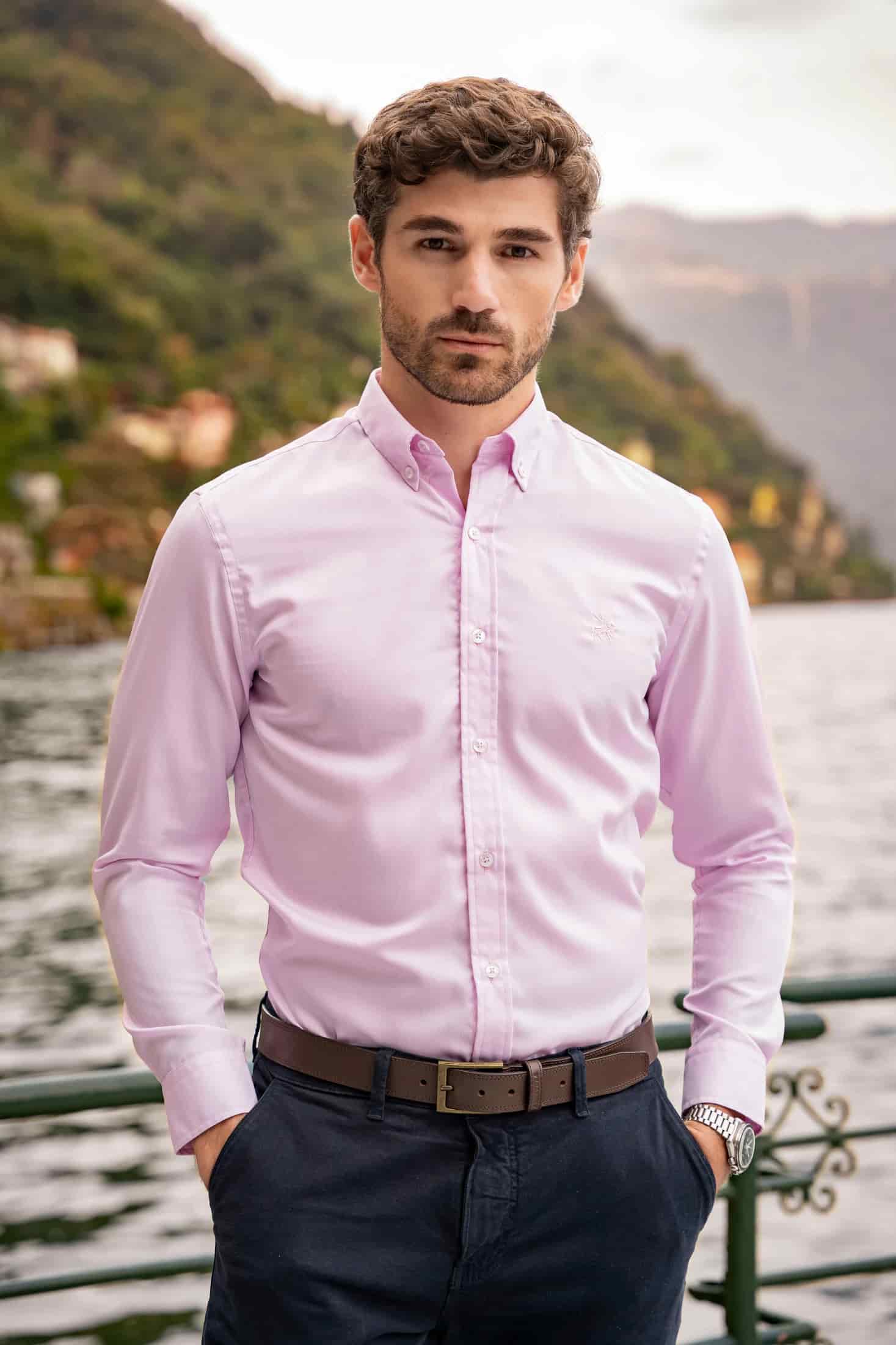 Camisa No Iron Hombre Rosada - miniatura 1