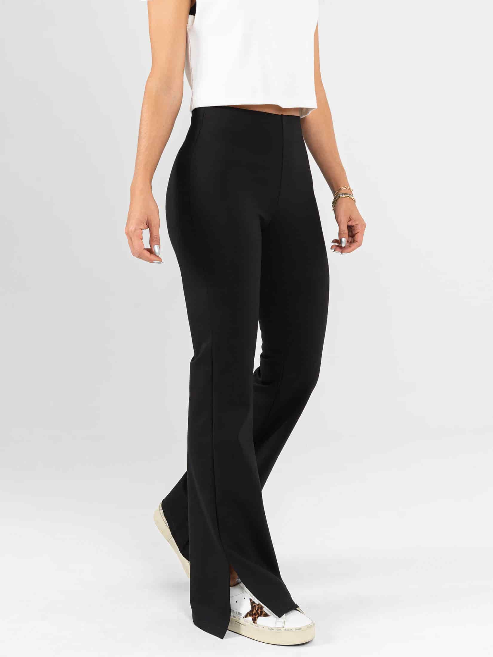 Ref: 0610721 Pantalón flare stretch, tipo legging, tiro alto, tono negro, detalle abertura al costado. - miniatura 1
