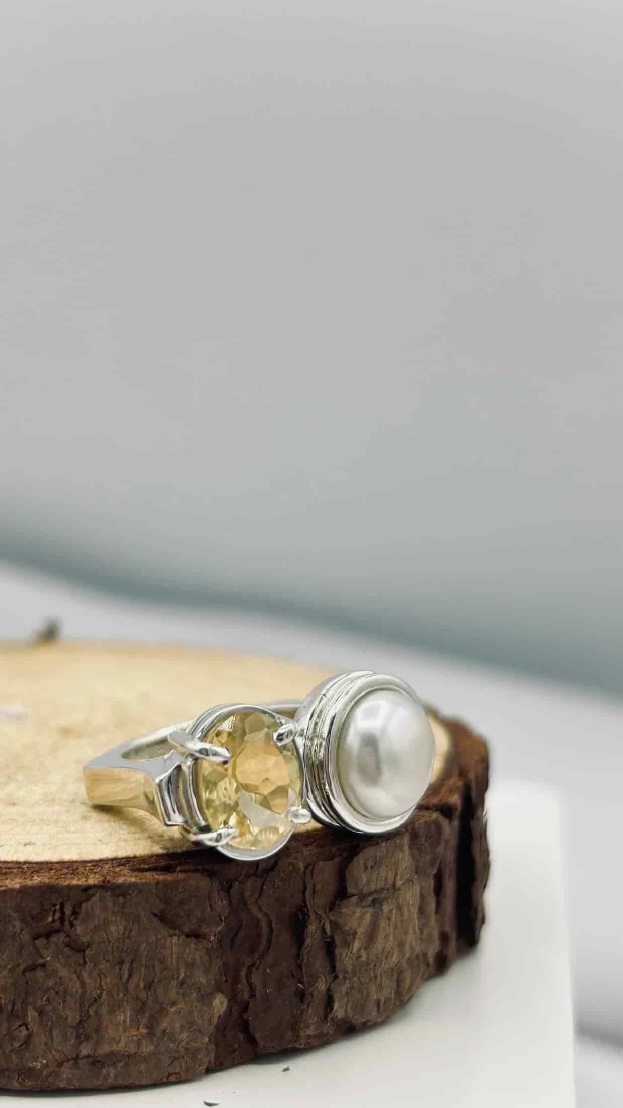 Anillo Doble Citrino y Perla Mediano Colección Armonía Dual - miniatura 3