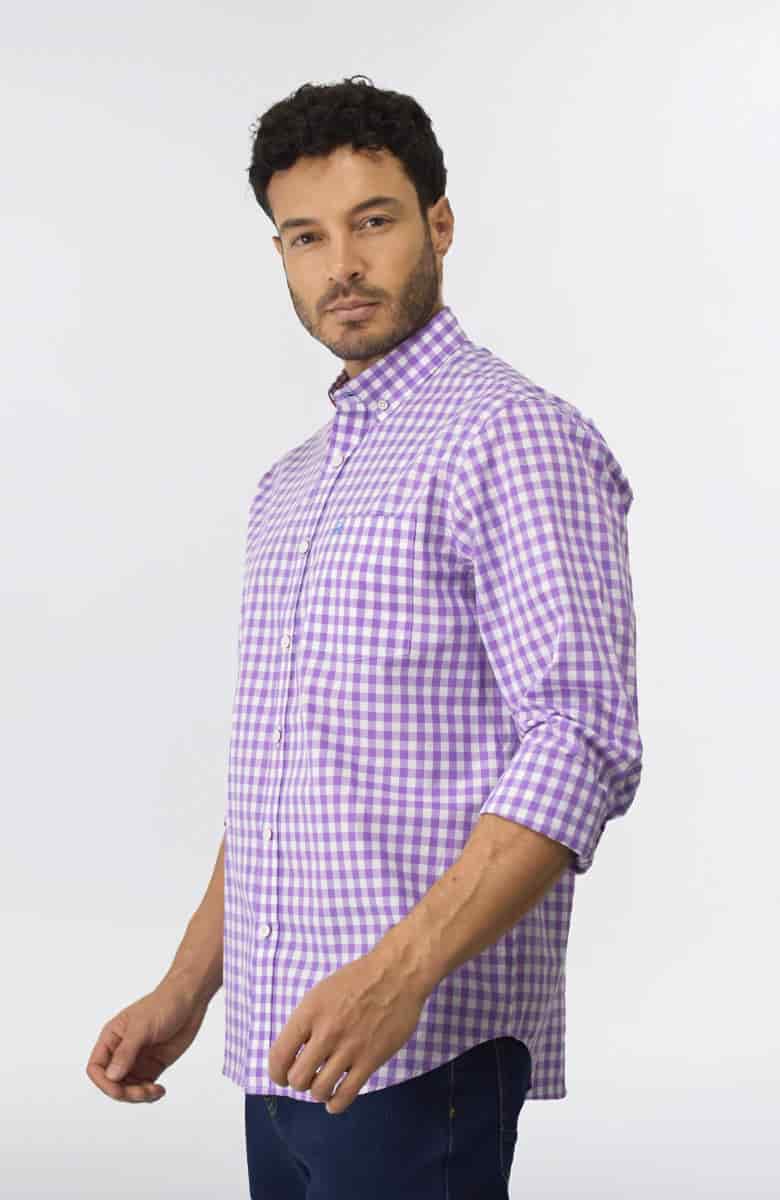 Camisa Manga Larga a cuadros Morada Para Hombre - miniatura 1