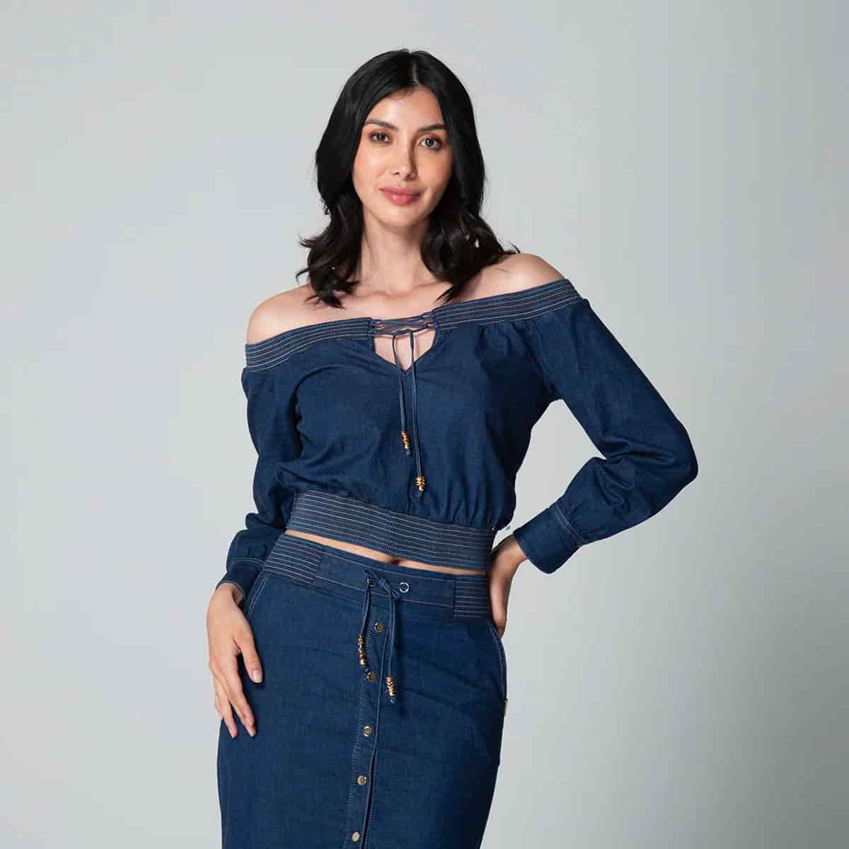 Blusa Denim Escote Bandeja Branigan - miniatura 1