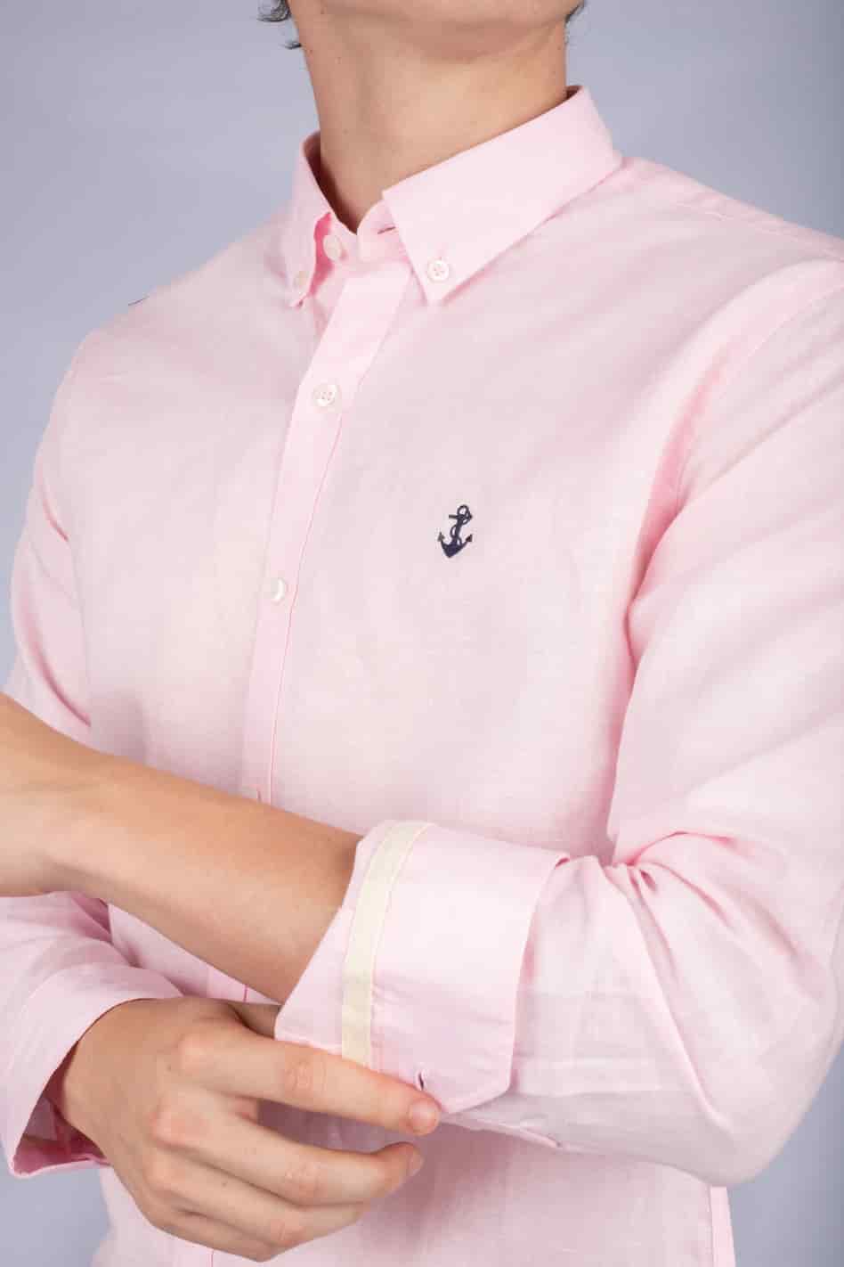 Camisa Lino Rosada A Navy - miniatura 2