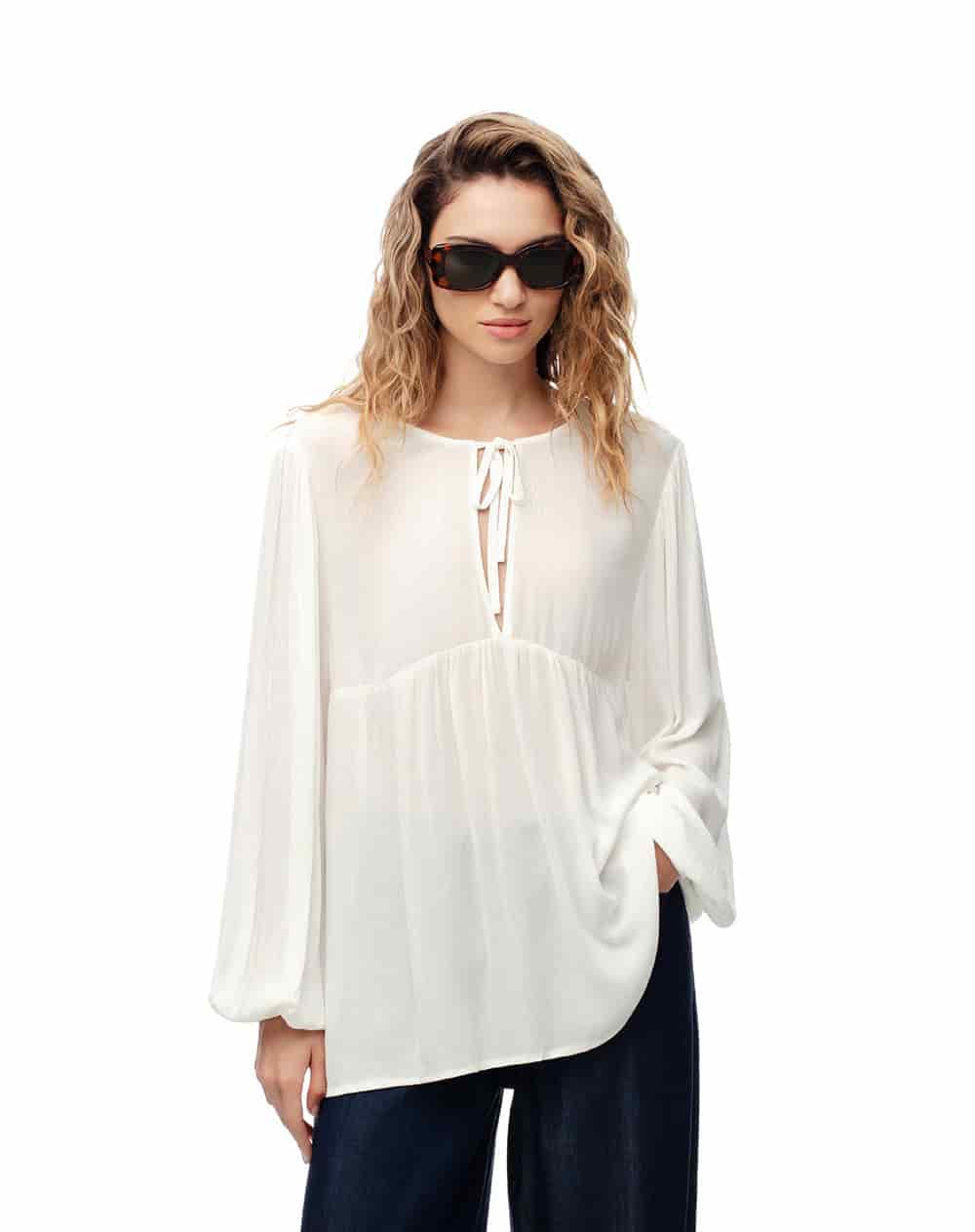 Camisa oversized manga larga blanca mujer - miniatura 1