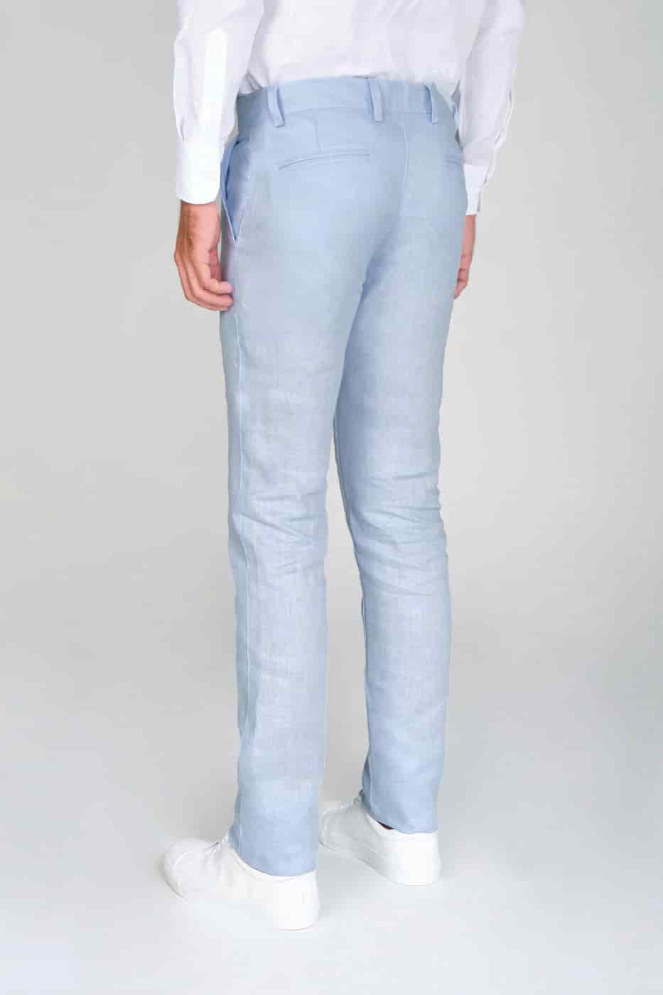Pantalón Formal Slim Fit 100% Lino Azul Claro - miniatura 7