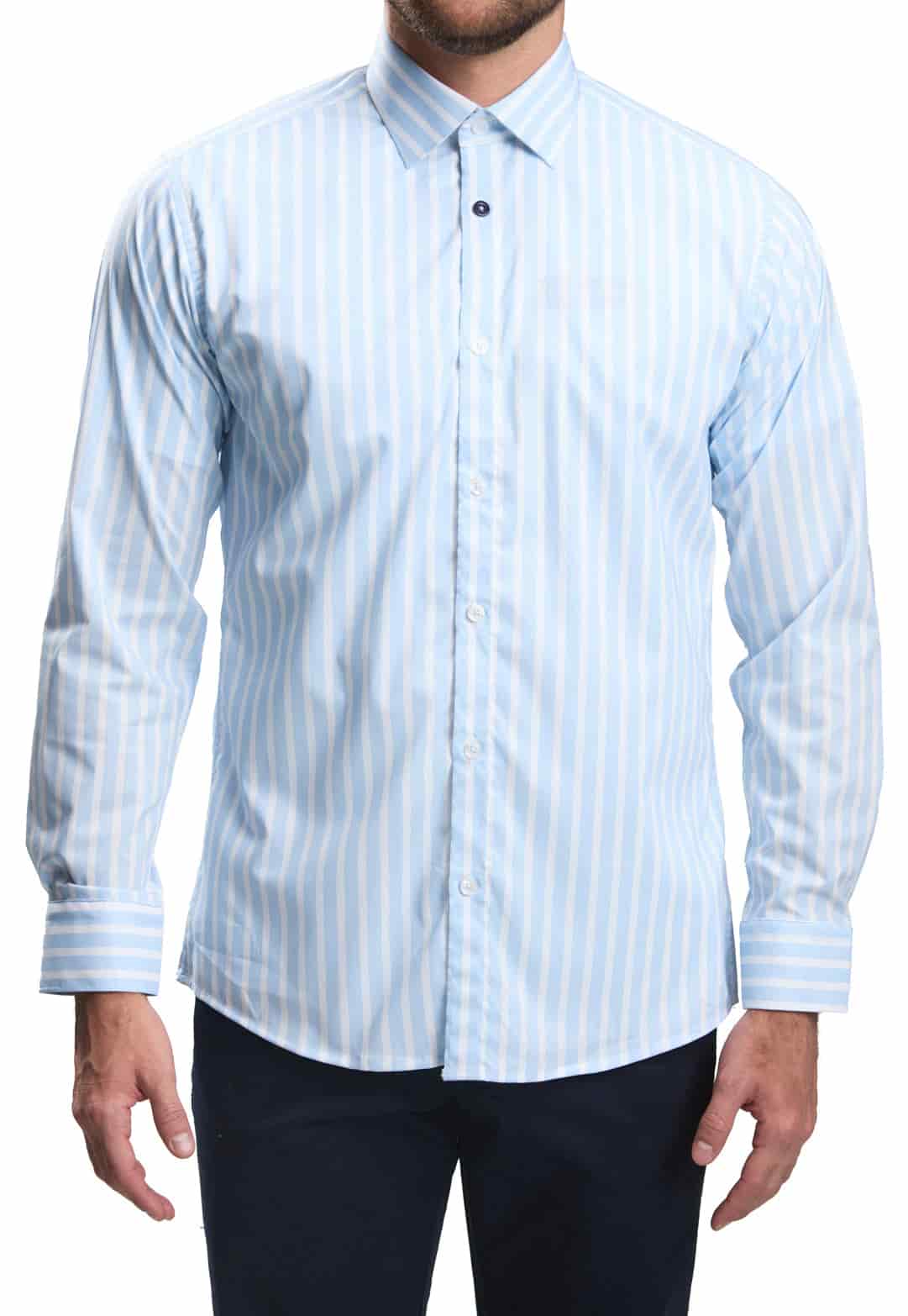 Camisa casual slim fit azul a rayas blancas - miniatura 3