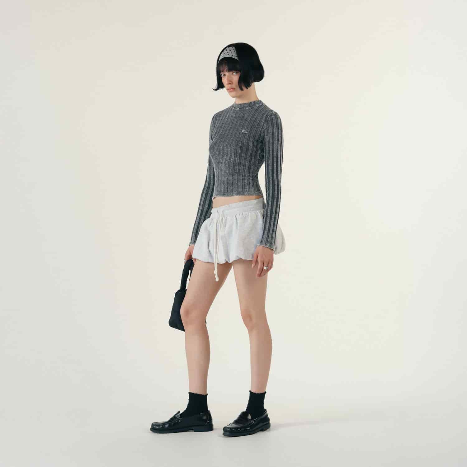 Slim Ribbed Long Sleeve - Washed Black - miniatura 3