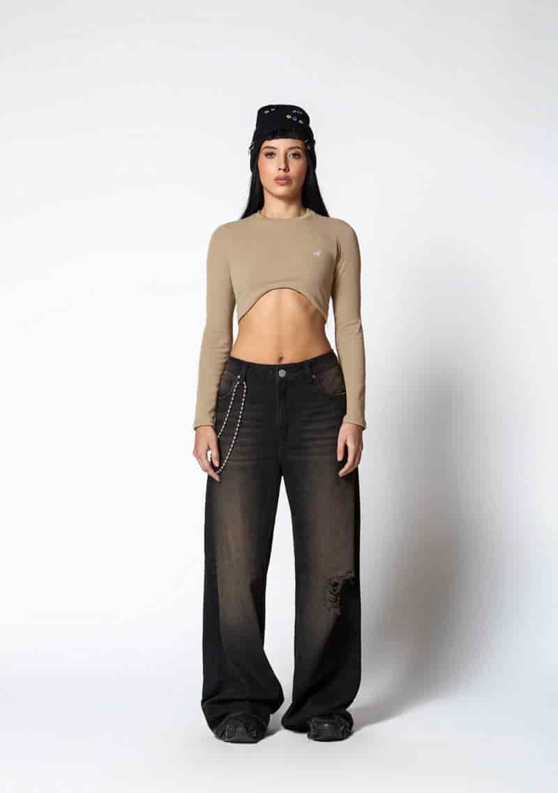 Dopamine brown Long sleeve crop top - miniatura 2