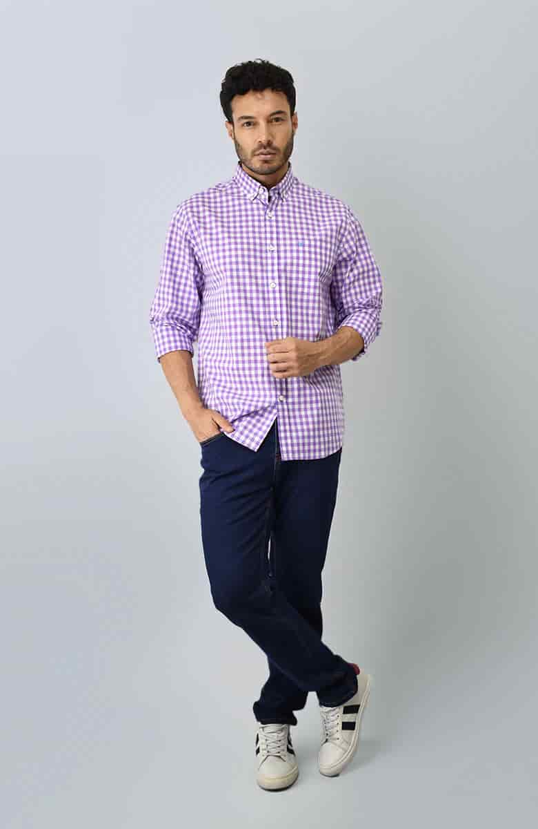 Camisa Manga Larga a cuadros Morada Para Hombre - miniatura 2