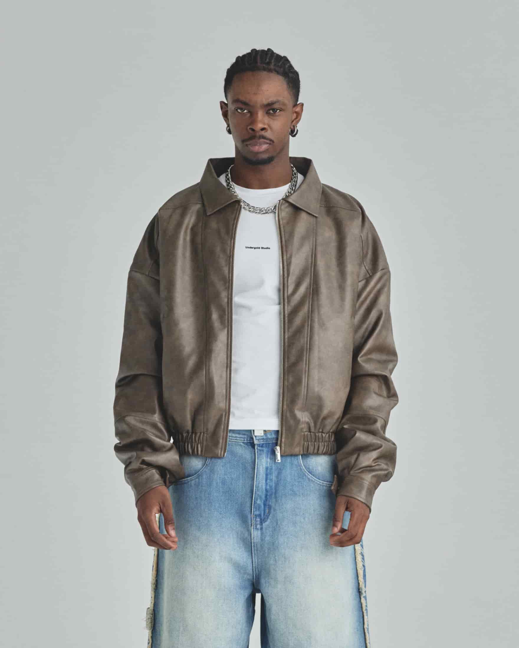 Basics Vintage Panelled Bomber Jacket Brown - miniatura 9