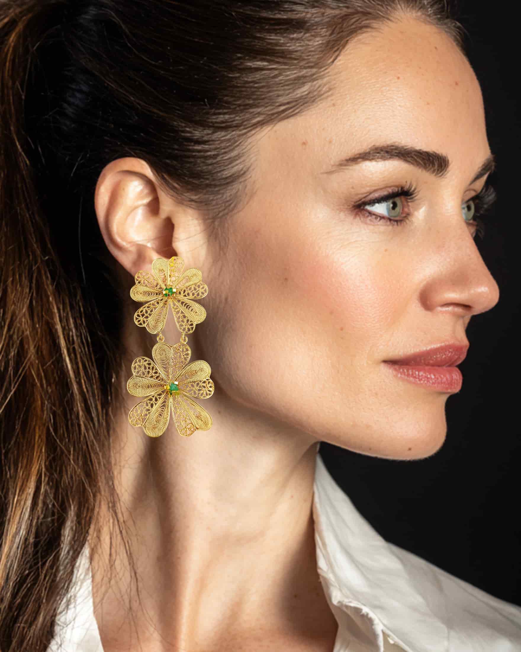 Aretes doble flor Chiara - miniatura 2
