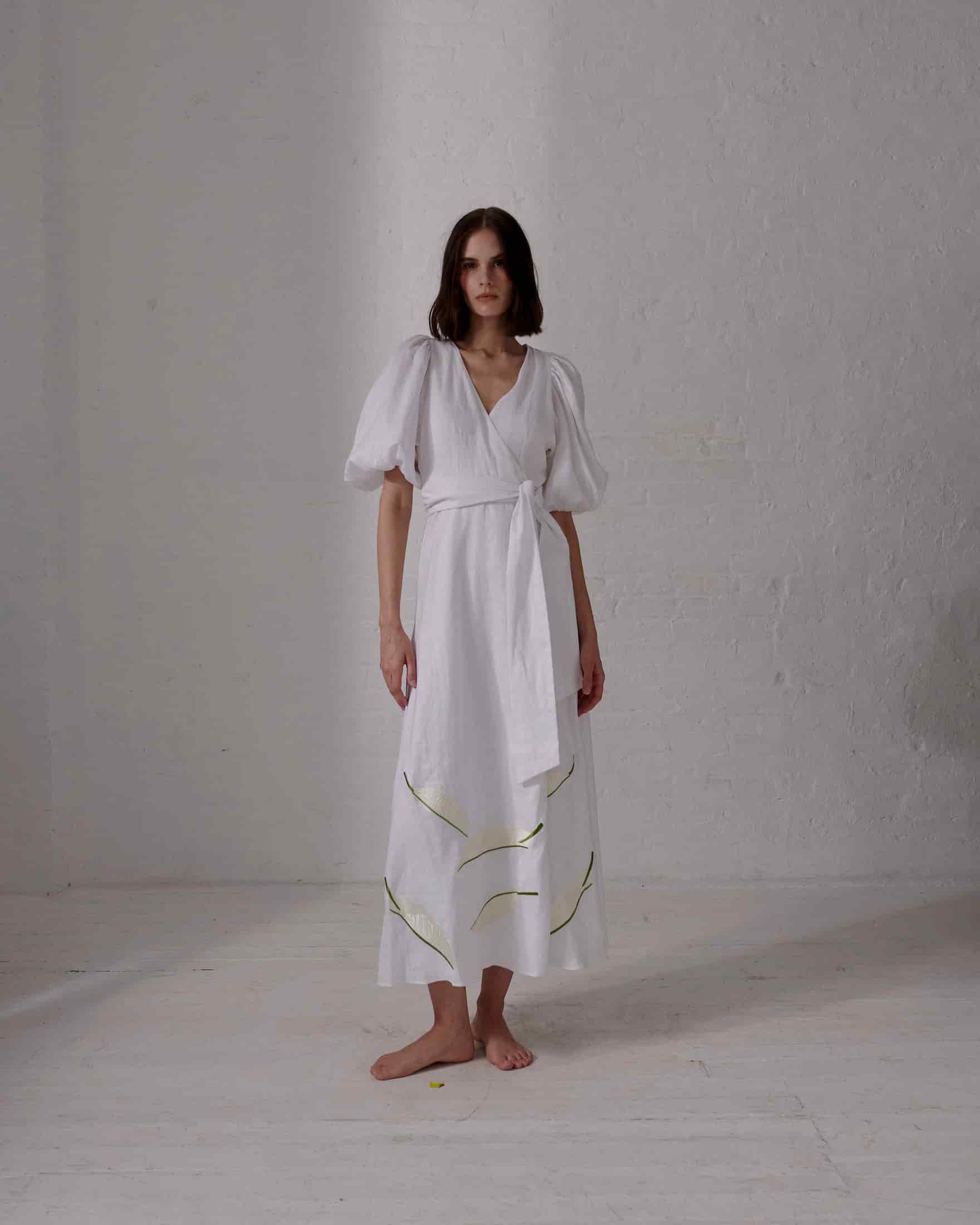 Ermita Linen Embroidered Midi Dress / White - miniatura 2