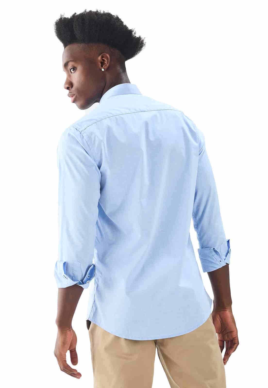 Camisa cuello nerú azul media pechera en contraste - miniatura 2
