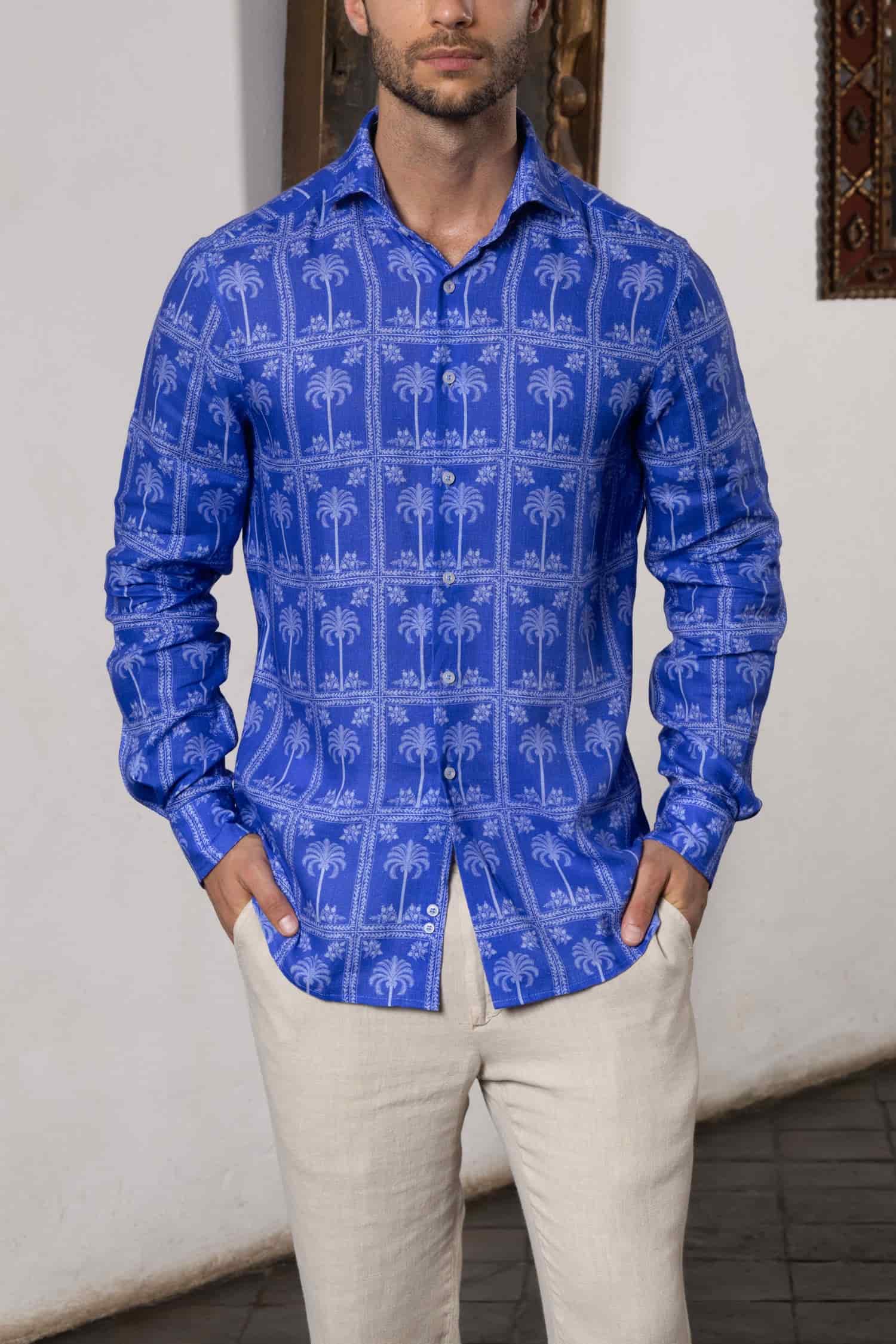 Men's linen shirt navy nurata - miniatura 3